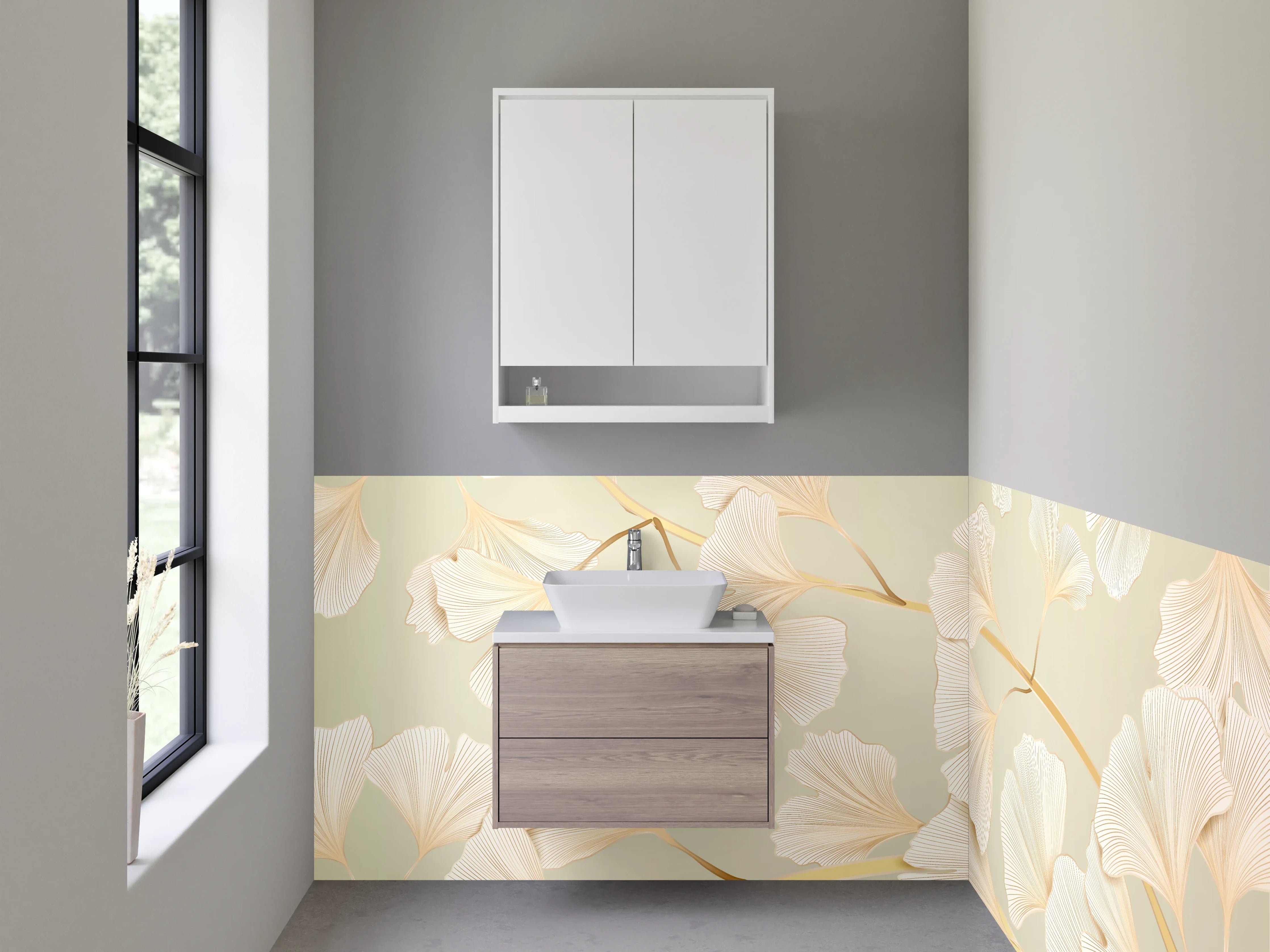 Waschbecken-Rückwand - Ginkgo Blätter Eleganz Wanddesign