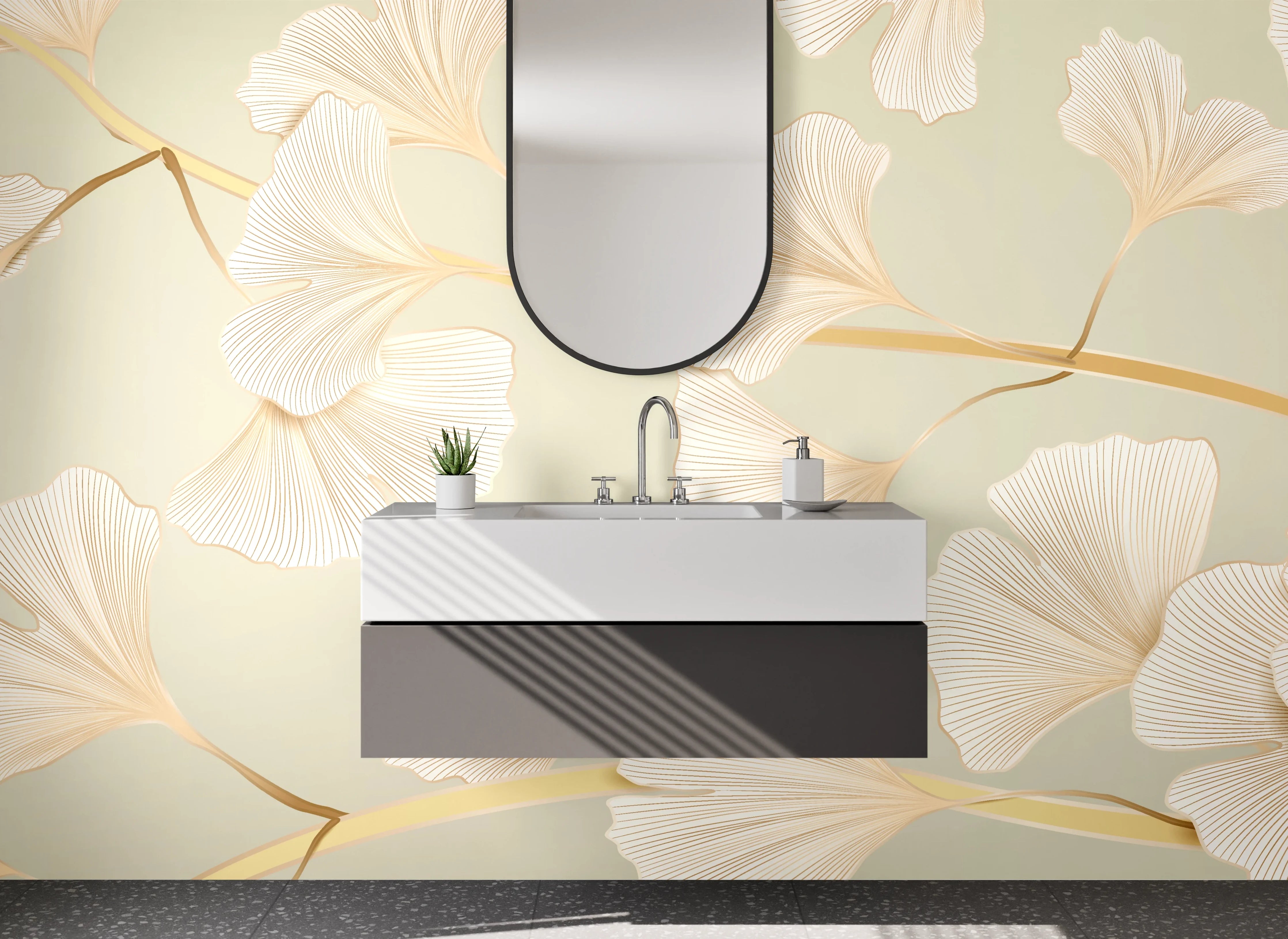 Waschbecken-Rückwand - Ginkgo Blätter Eleganz Wanddesign