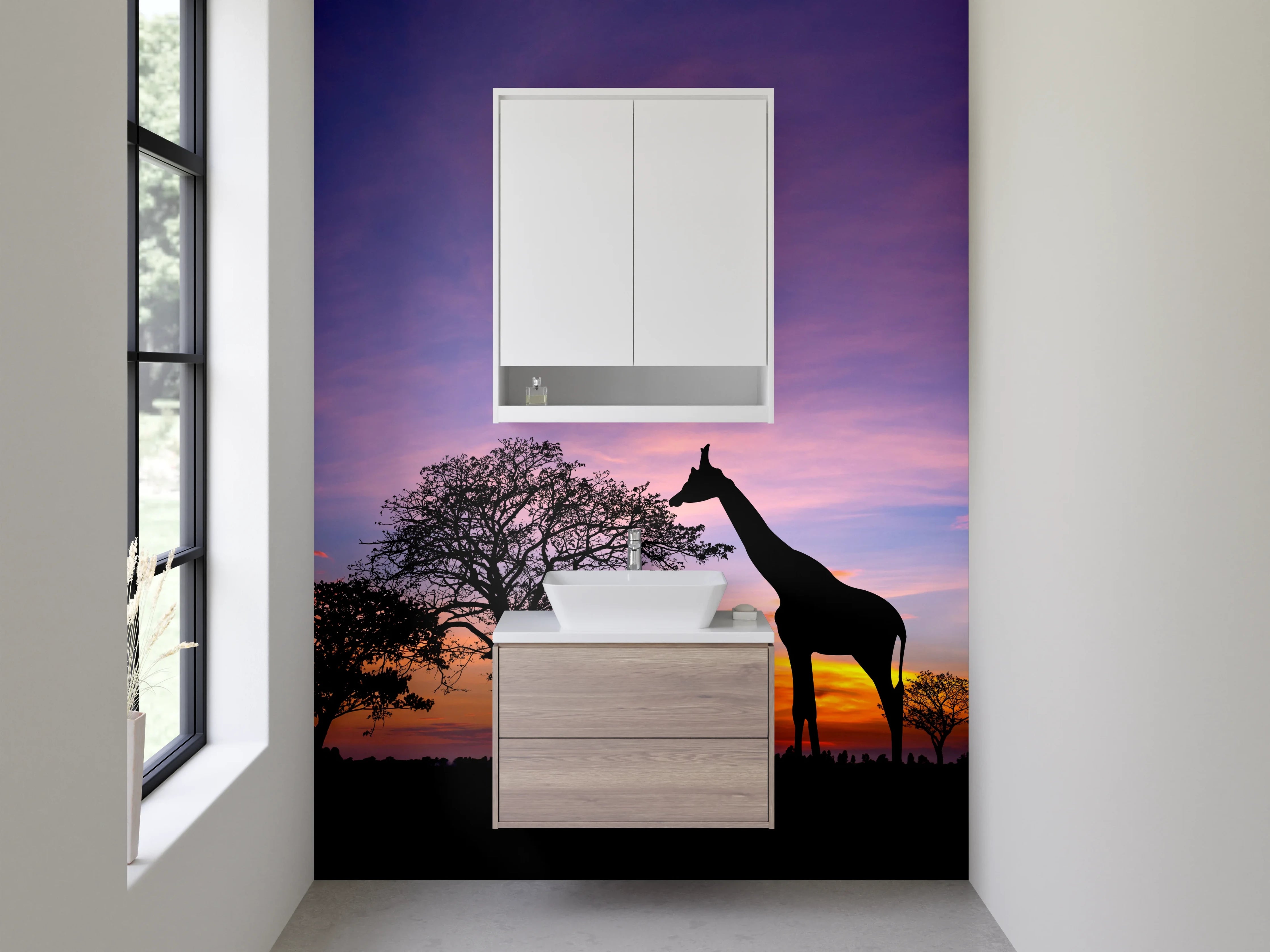 Waschbecken-Rückwand - Giraffen-Silhouette bei Sonnenuntergang Afrika
