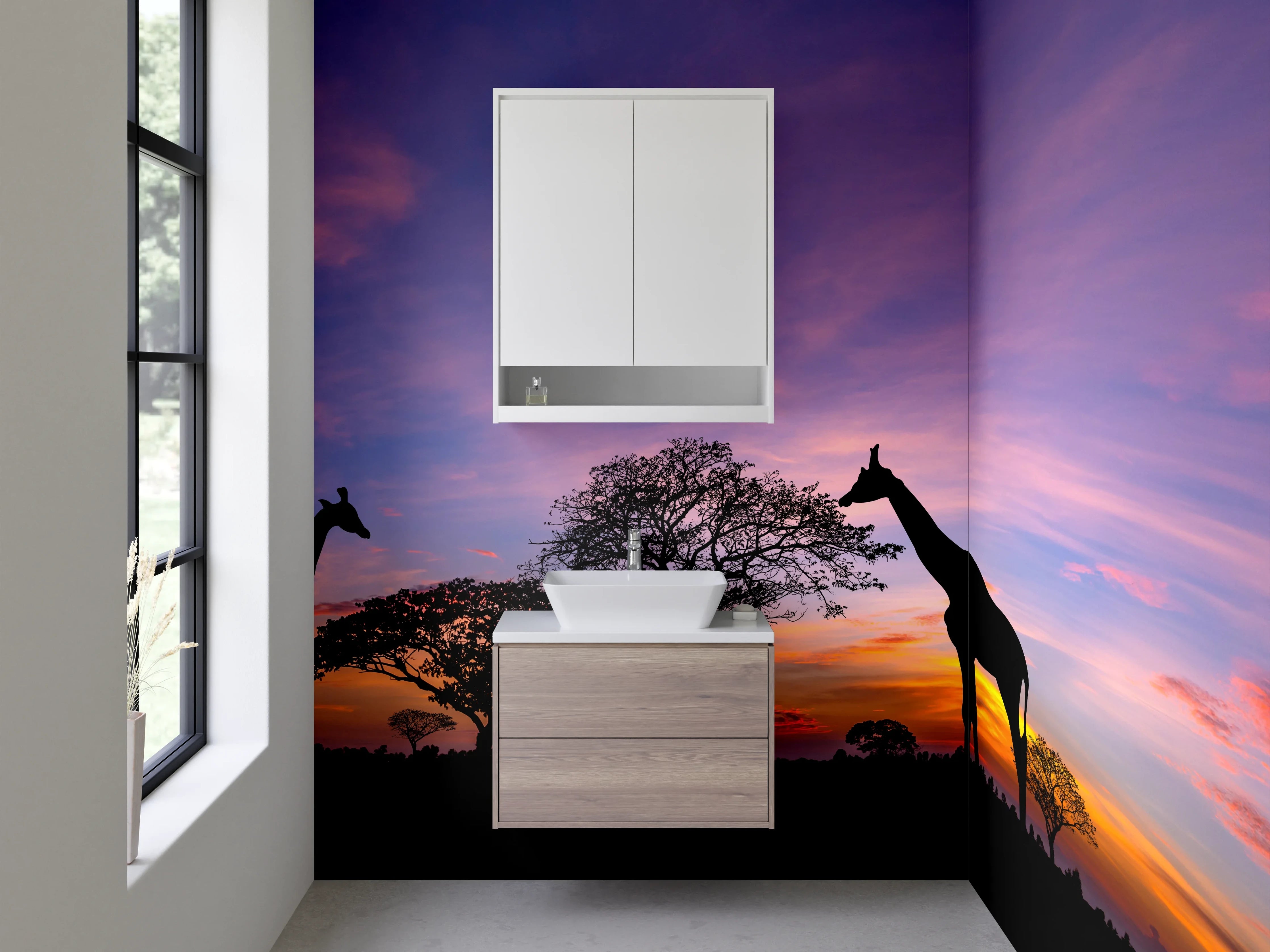 Waschbecken-Rückwand - Giraffen-Silhouette bei Sonnenuntergang Afrika