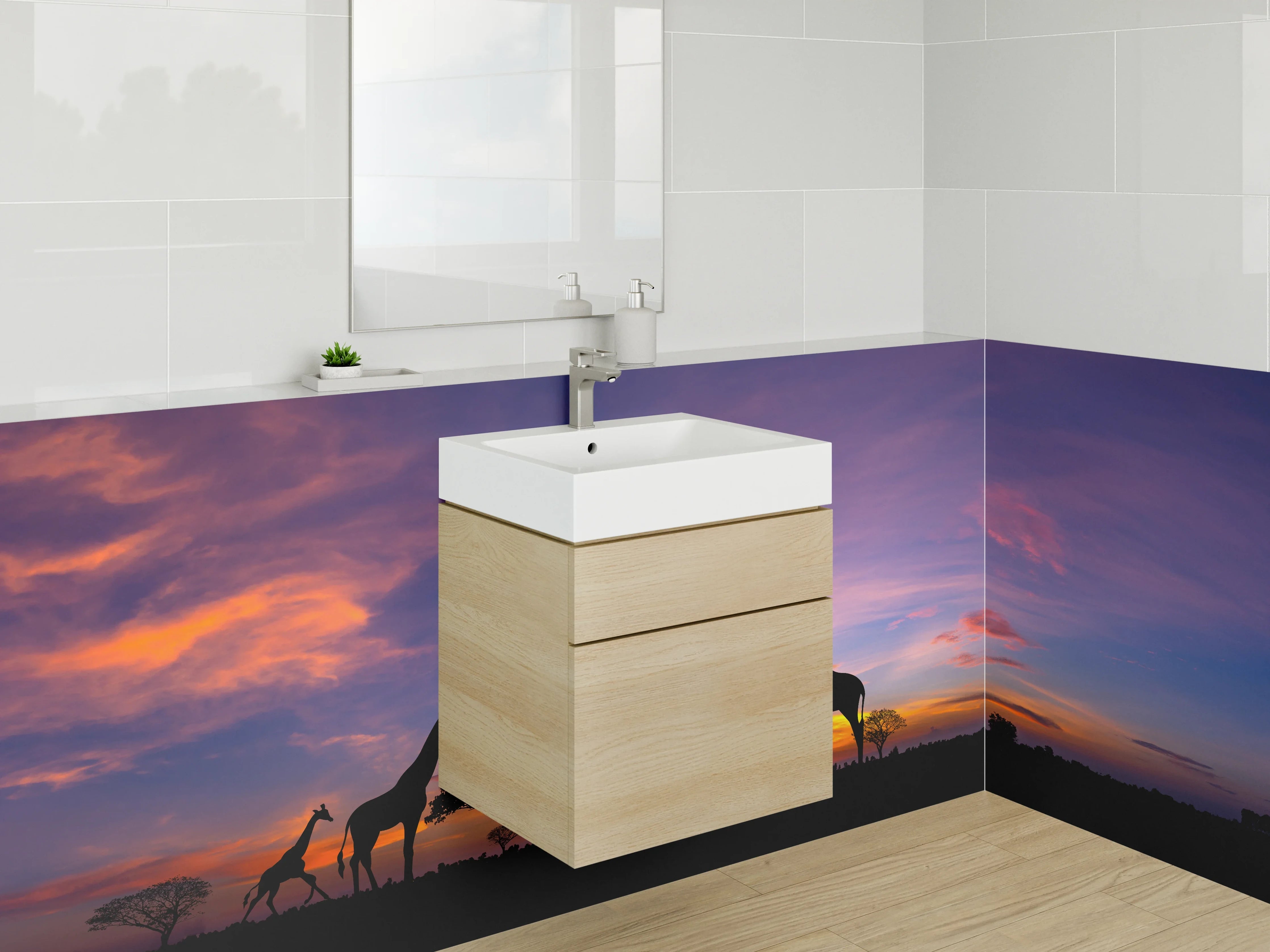Waschbecken-Rückwand - Giraffen-Silhouette bei Sonnenuntergang Afrika
