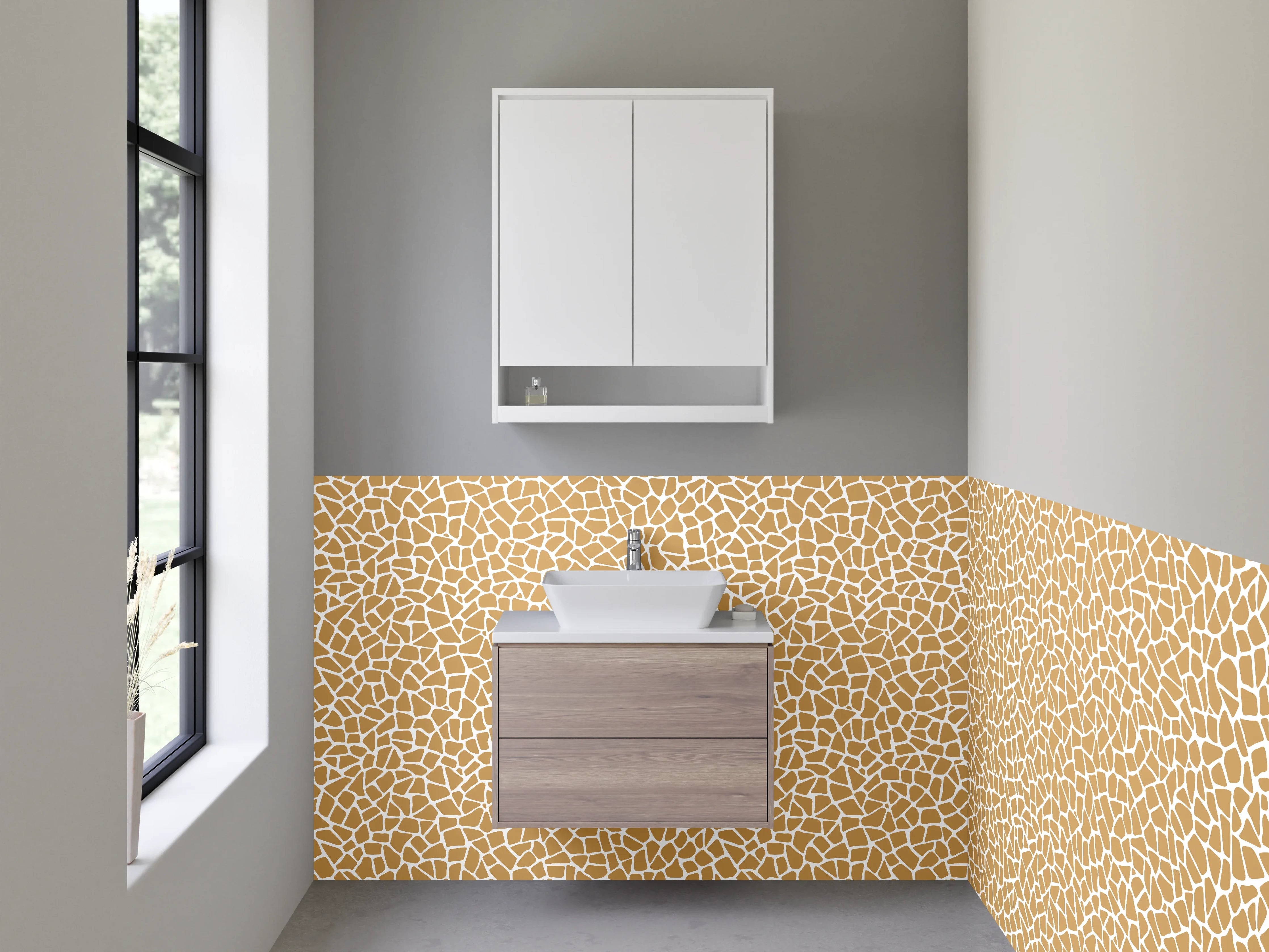 Waschbecken-Rückwand - Giraffenmuster Braun Weiß Mosaik Design
