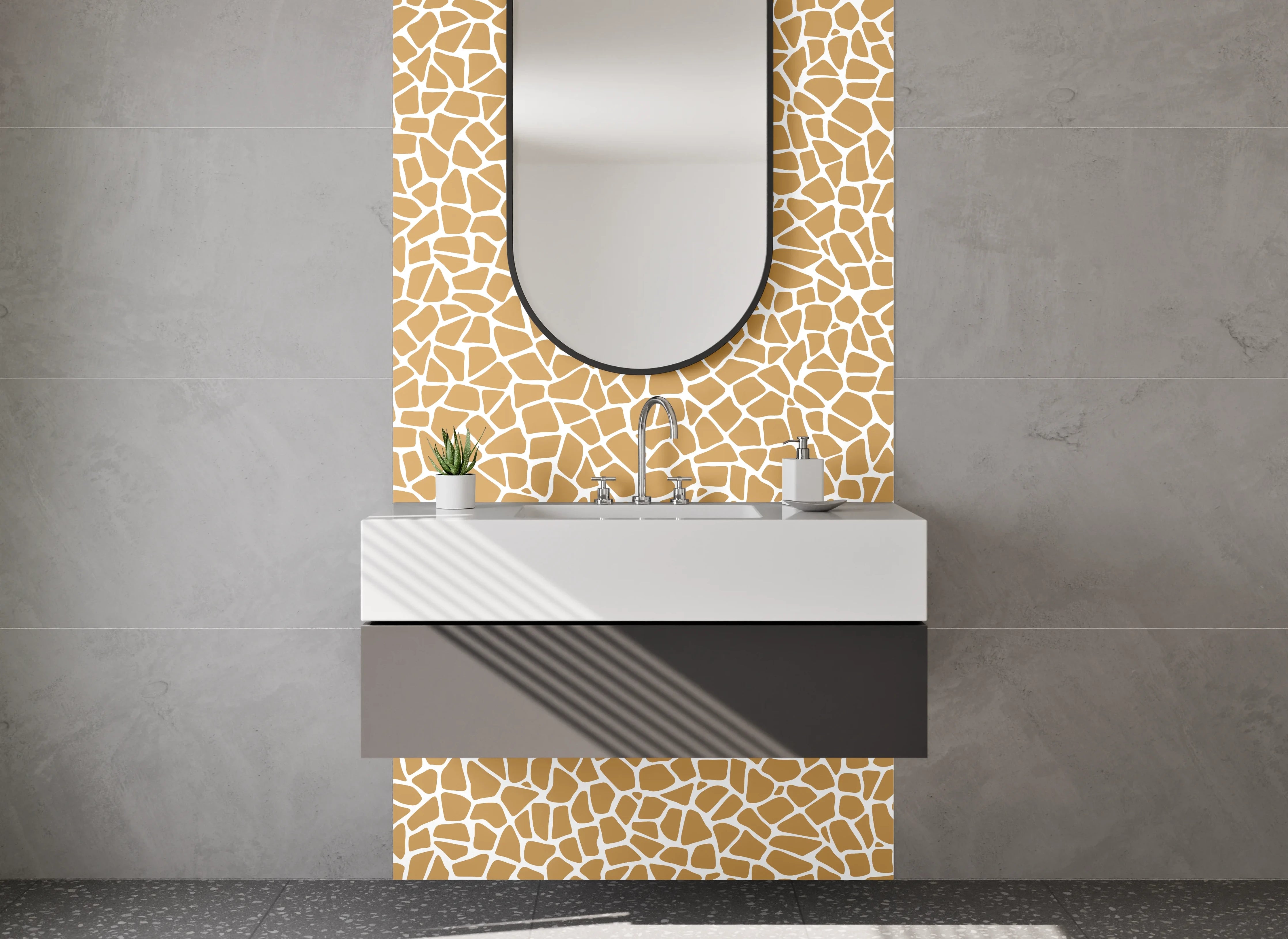 Waschbecken-Rückwand - Giraffenmuster Braun Weiß Mosaik Design