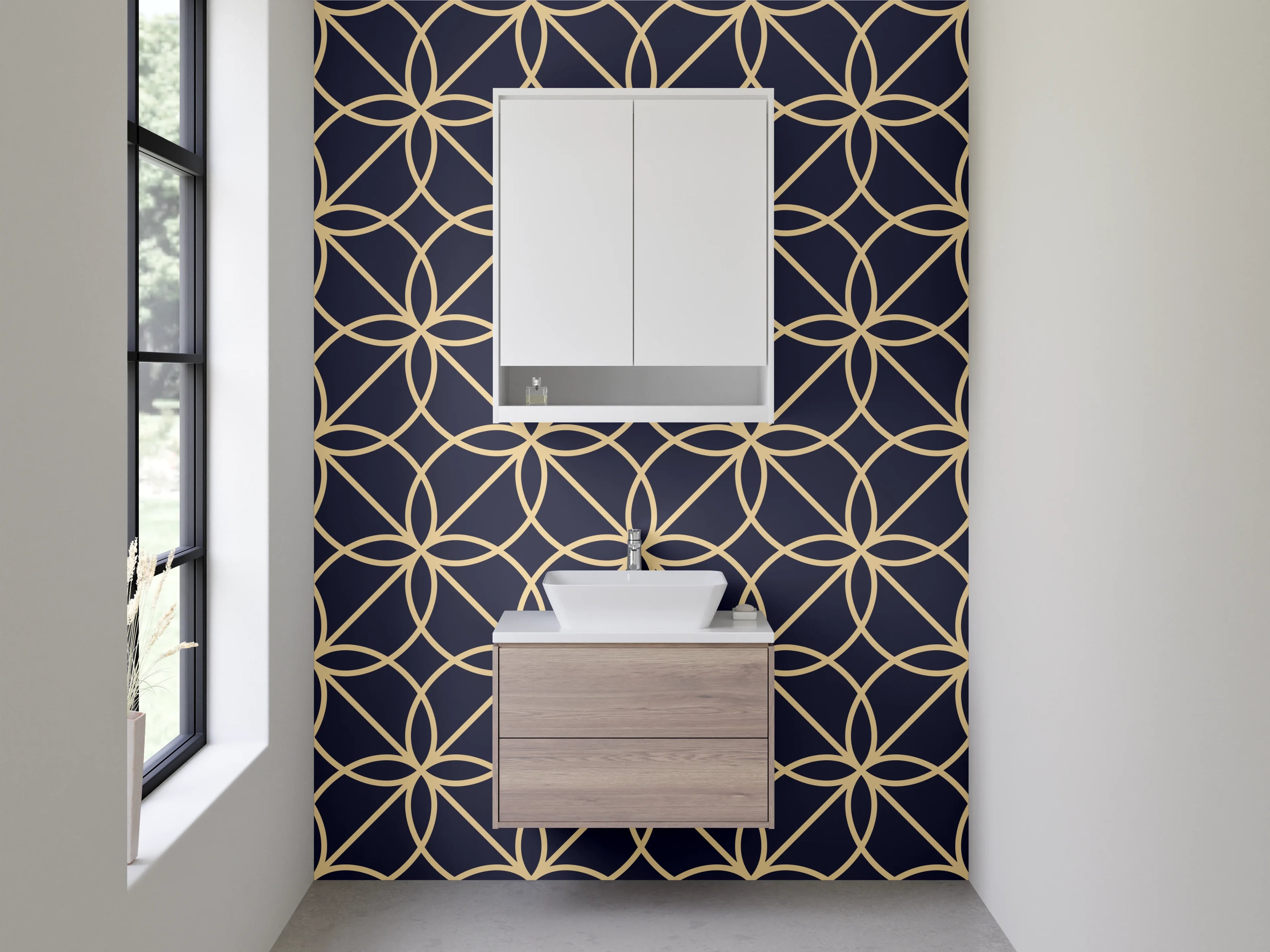 Waschbecken-Rückwand - Gold, Nachtblau und Silbergrau Geometrie