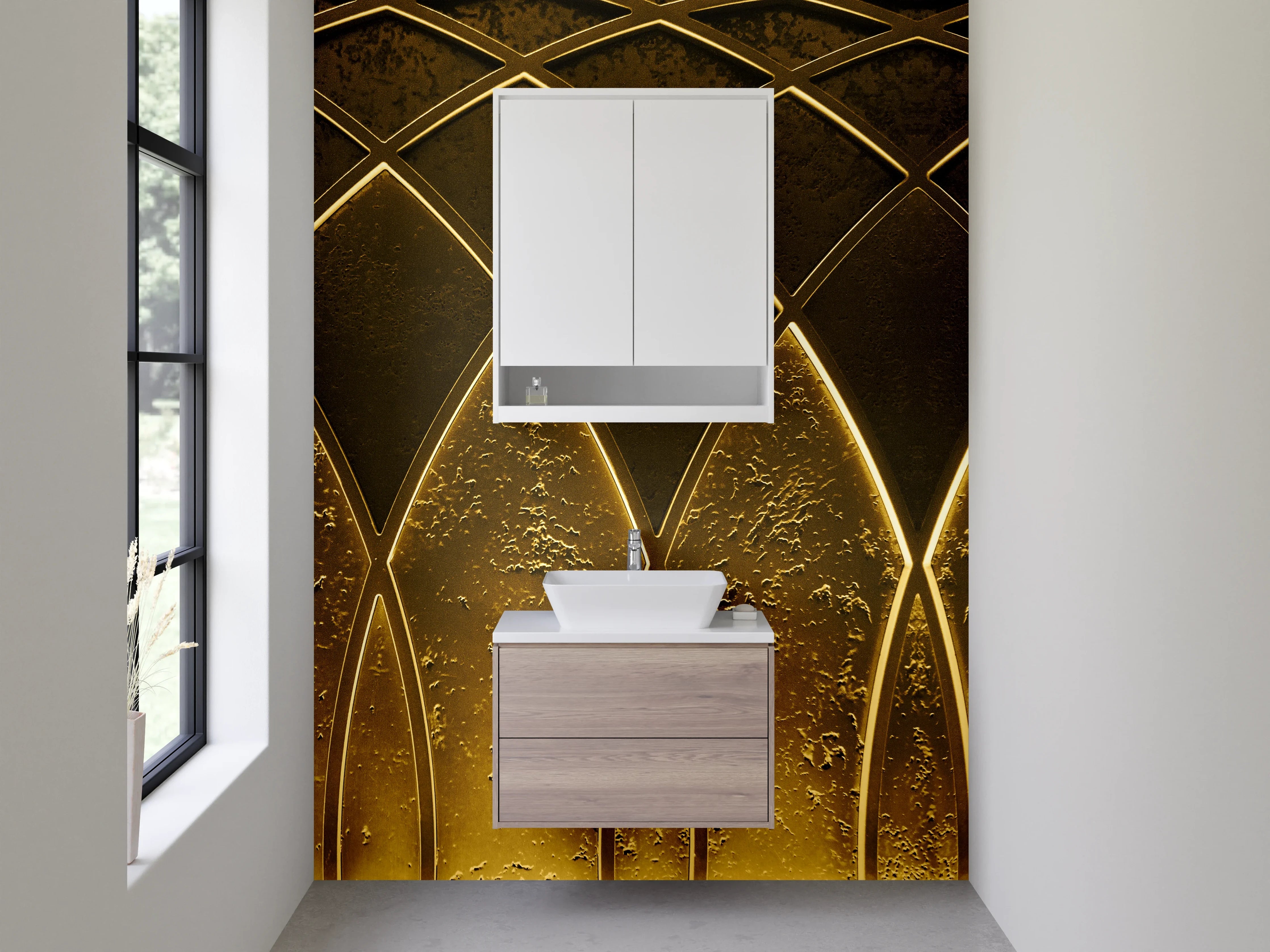 Waschbecken-Rückwand - Goldene Art Deco Ornament Muster