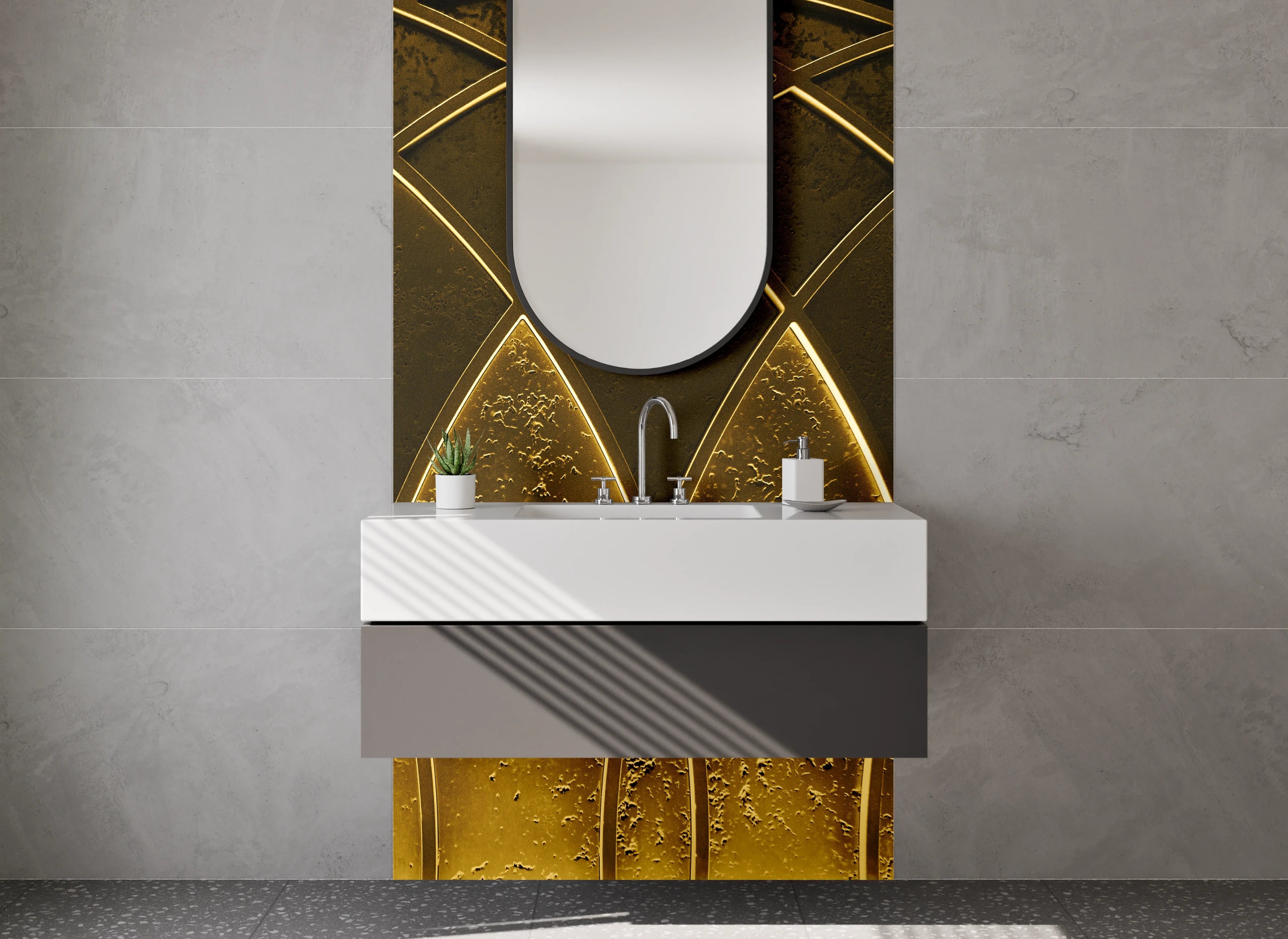 Waschbecken-Rückwand - Goldene Art Deco Ornament Muster