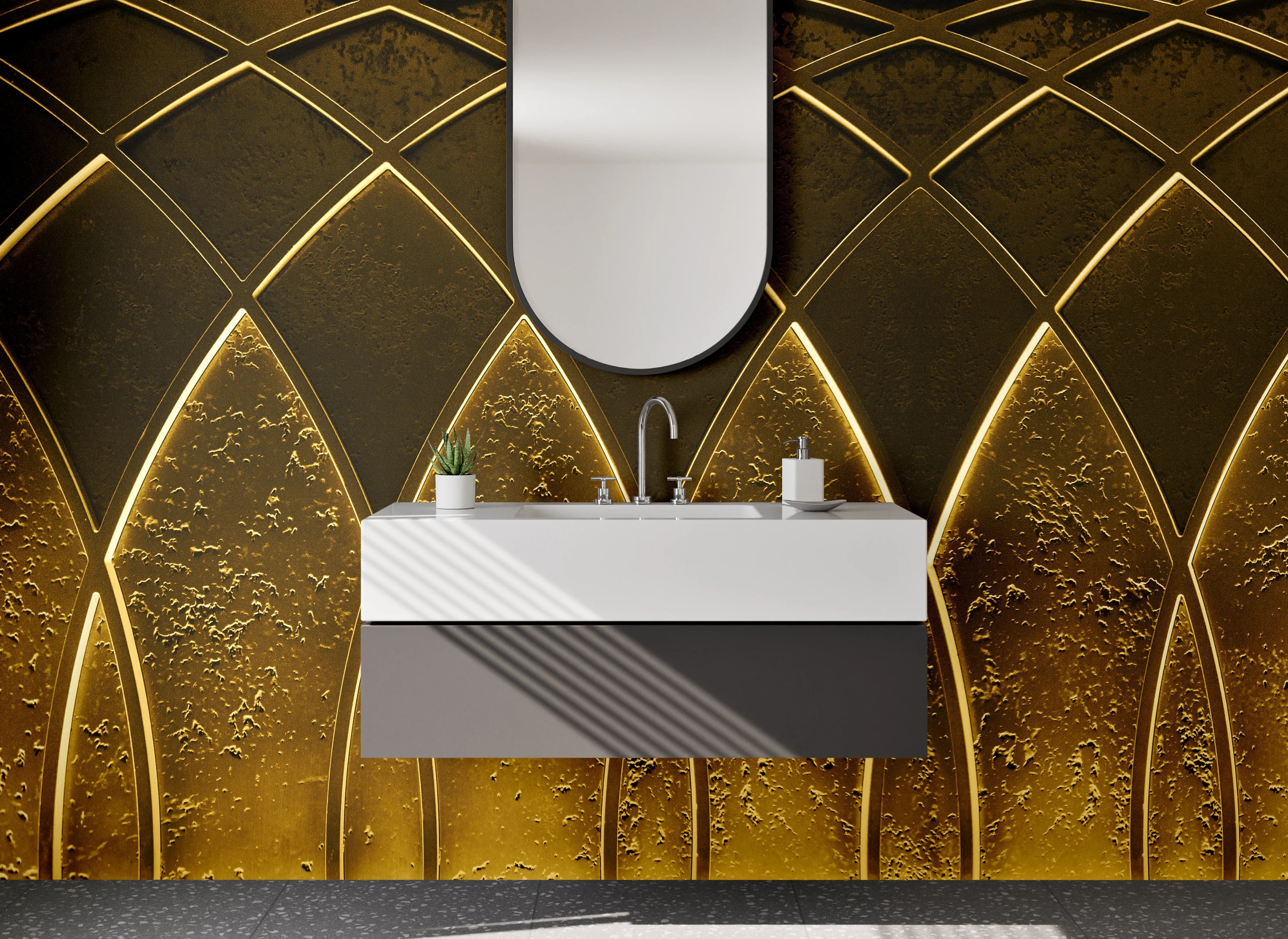 Waschbecken-Rückwand - Goldene Art Deco Ornament Muster