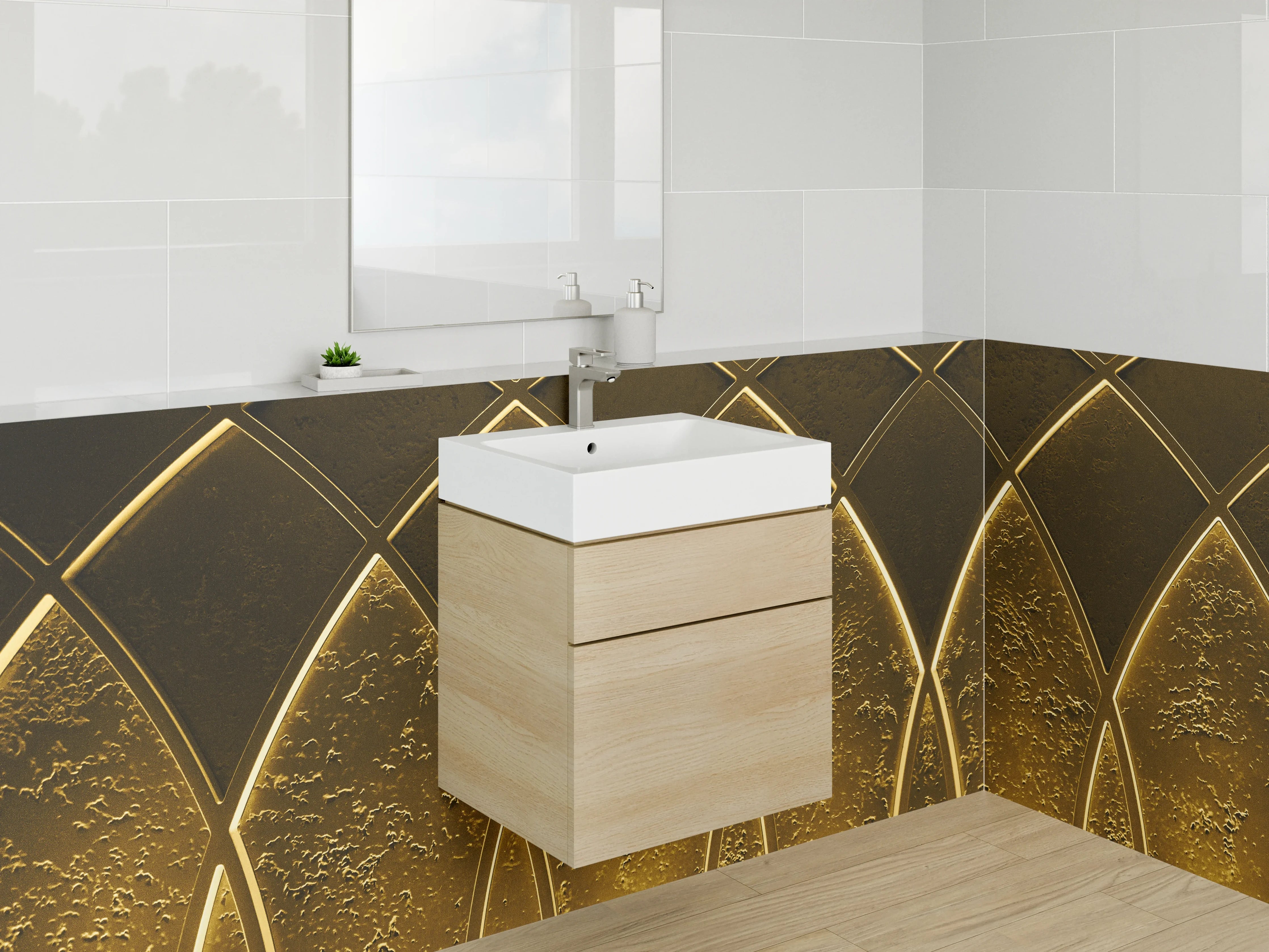 Waschbecken-Rückwand - Goldene Art Deco Ornament Muster