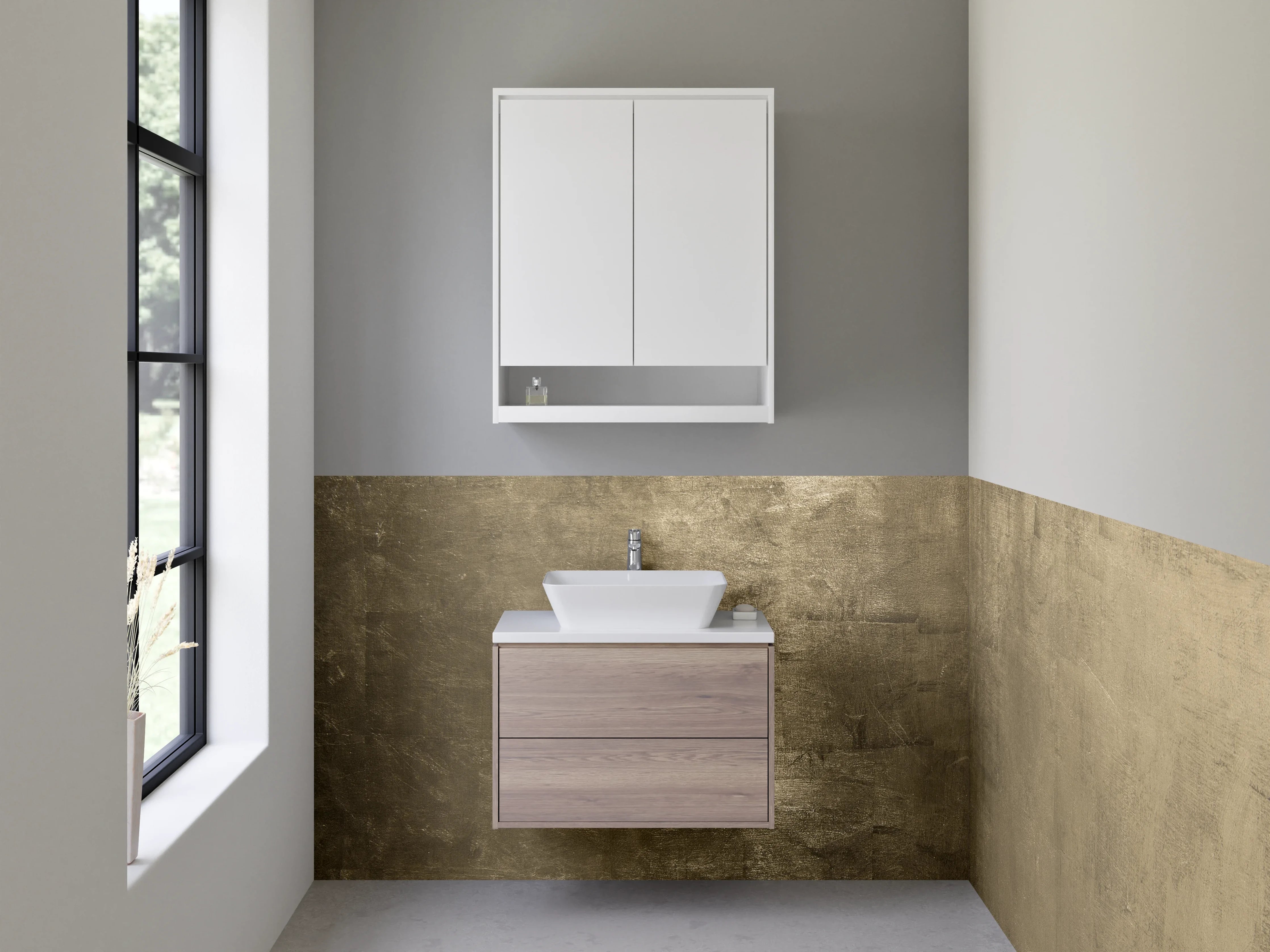 Waschbecken-Rückwand - Goldene Betonwand mit Metallic-Glanz