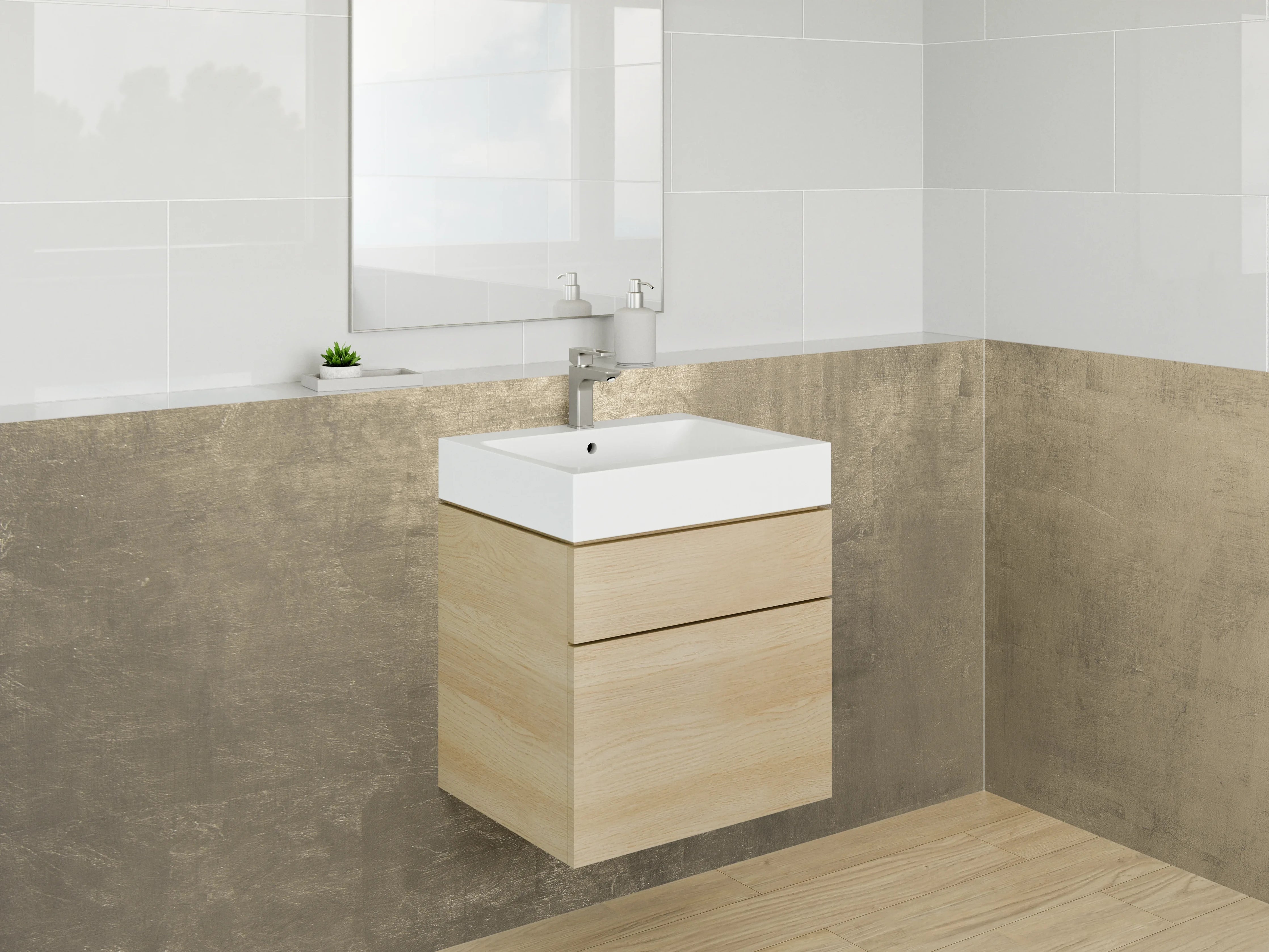 Waschbecken-Rückwand - Goldene Betonwand mit Metallic-Glanz
