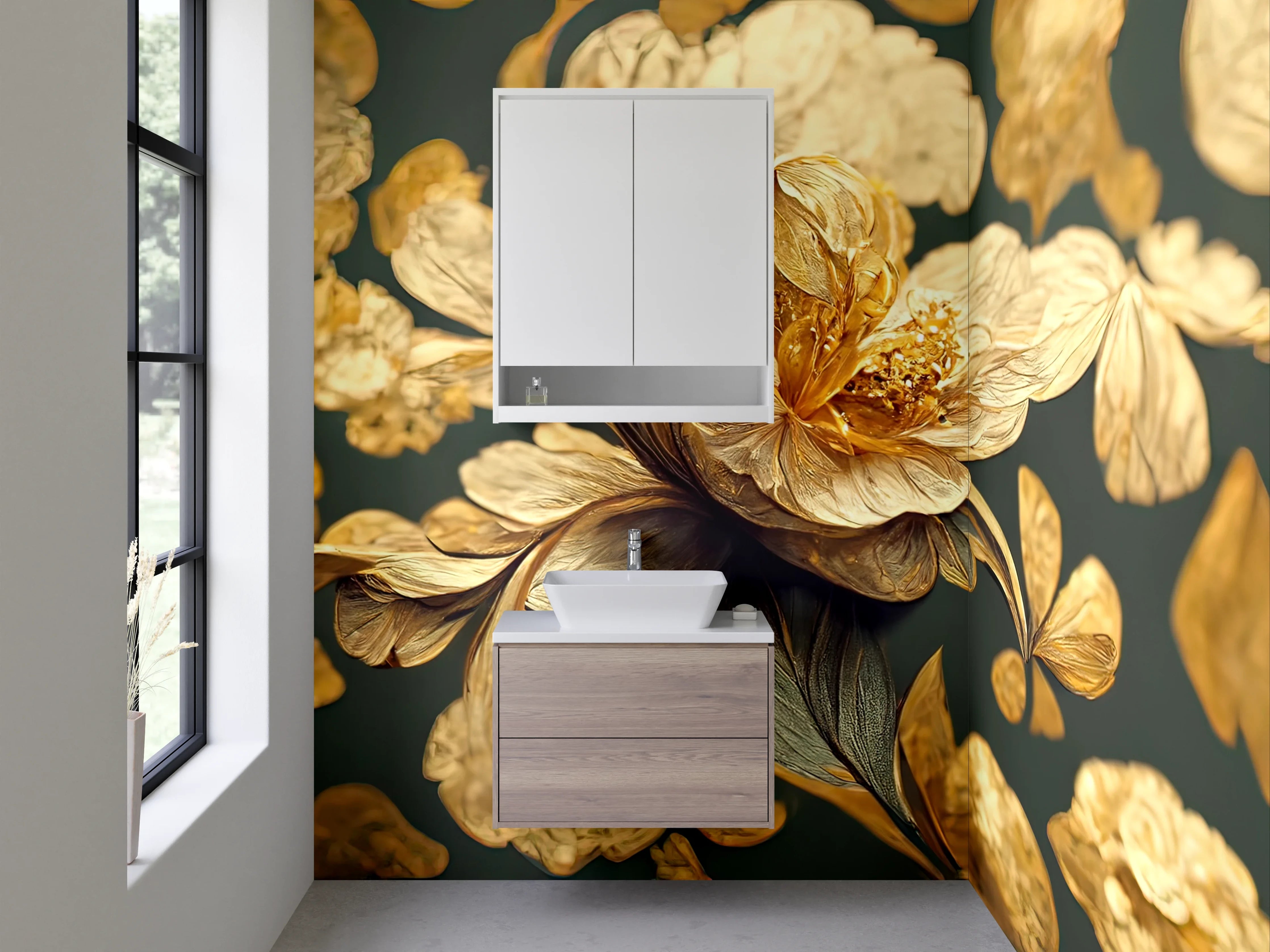 Waschbecken-Rückwand - Goldene Blume Kunst-Design
