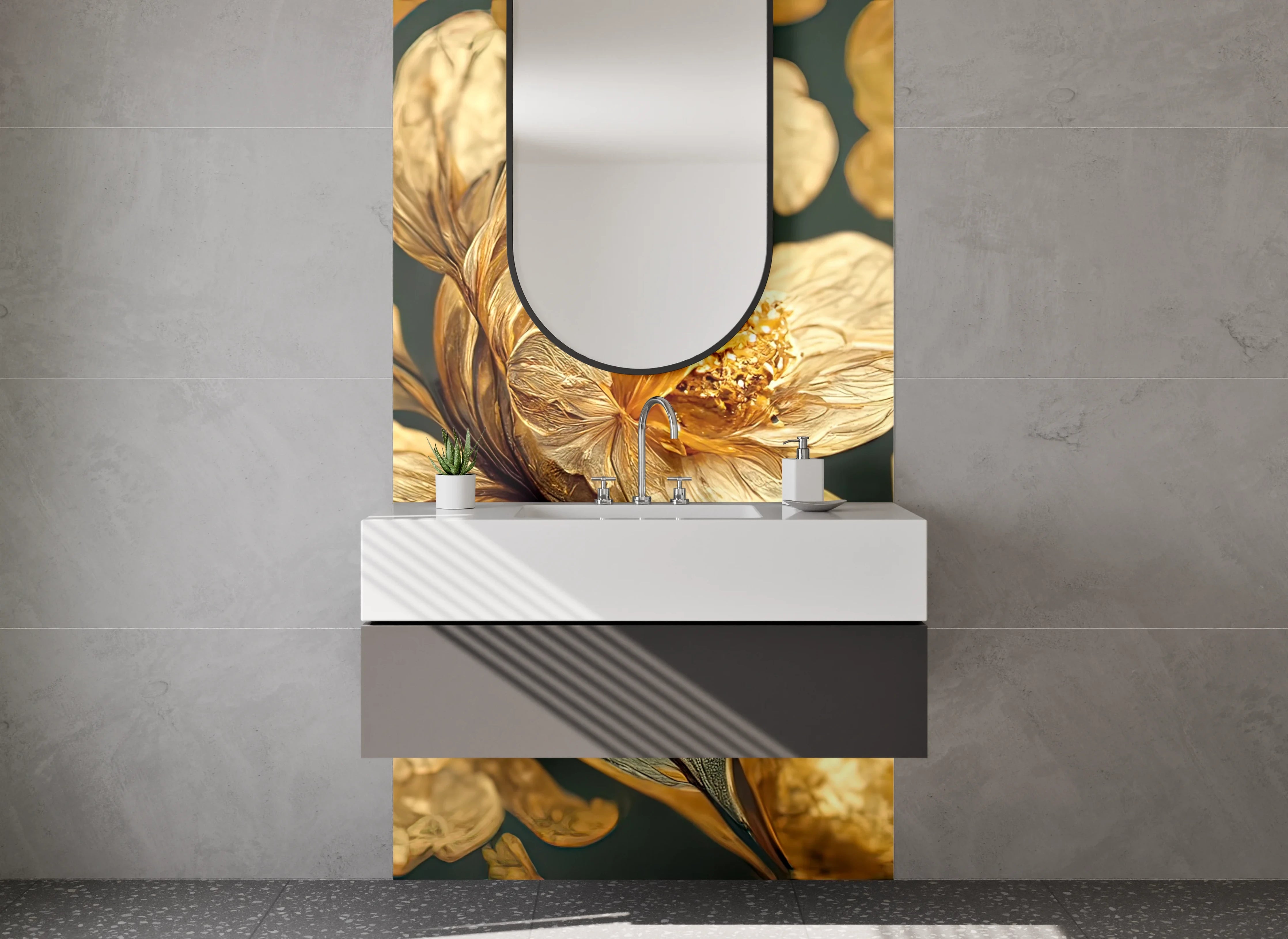 Waschbecken-Rückwand - Goldene Blume Kunst-Design
