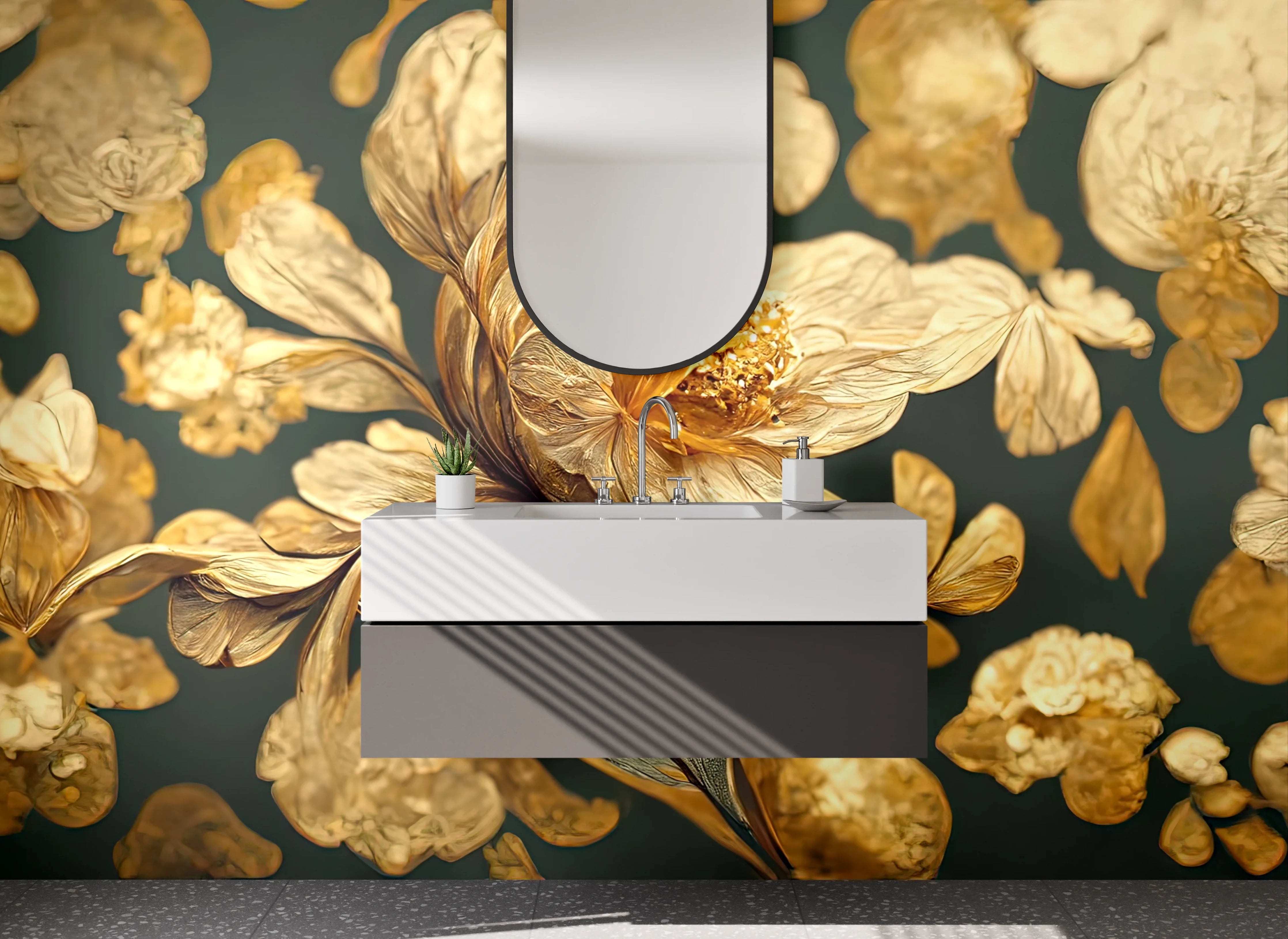 Waschbecken-Rückwand - Goldene Blume Kunst-Design