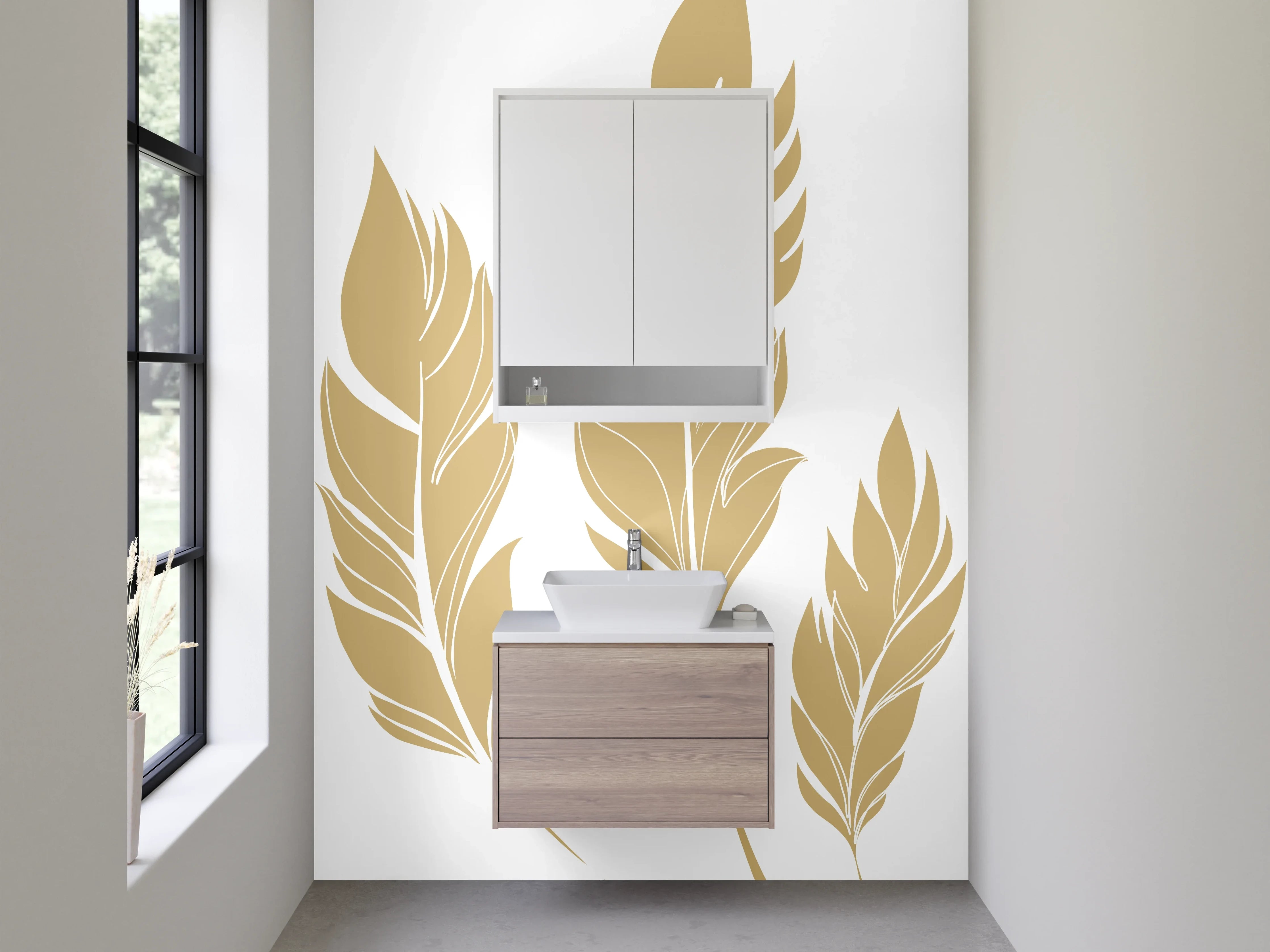 Waschbecken-Rückwand - Goldene Federn Illustration Minimalistisch
