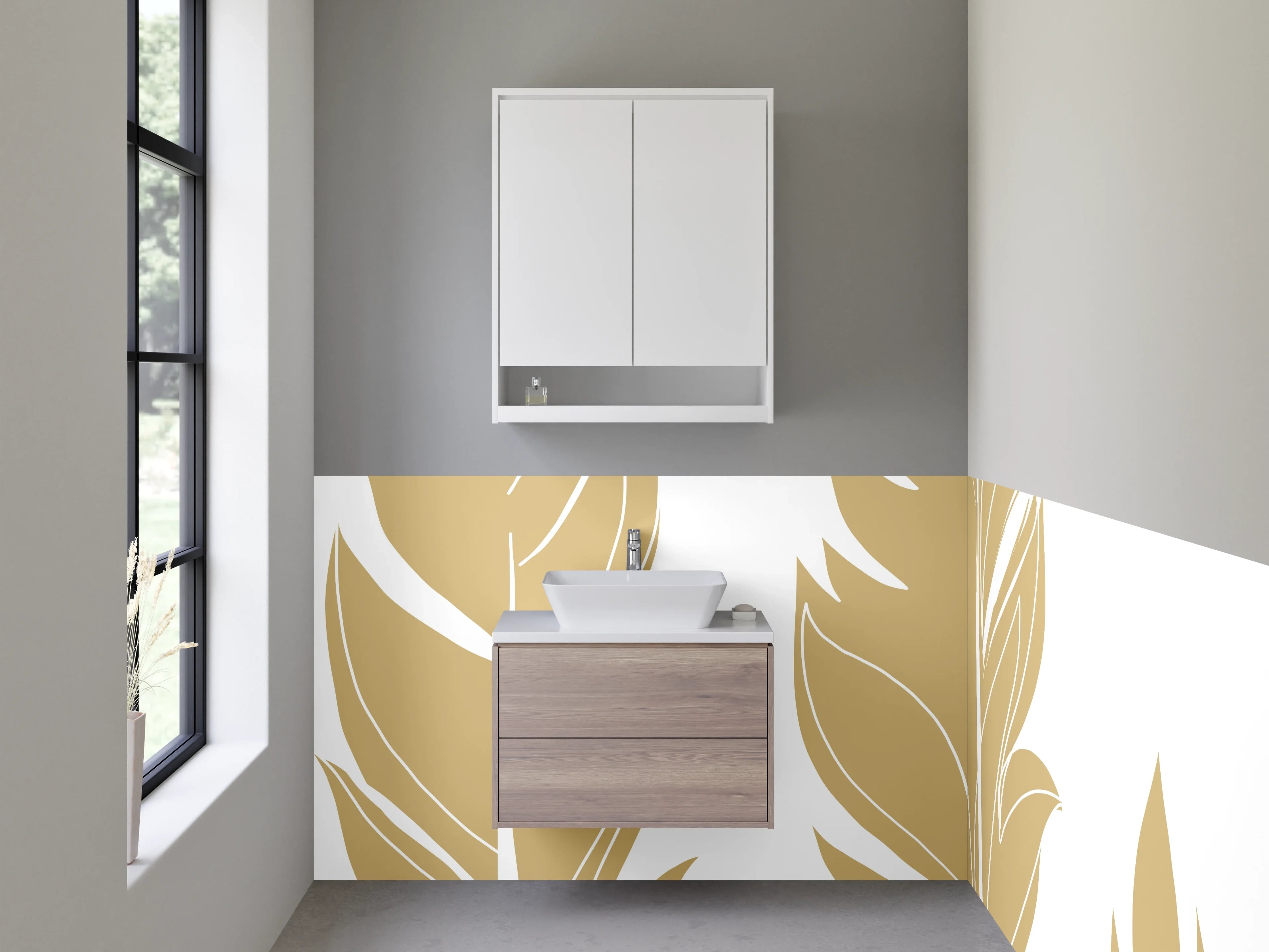 Waschbecken-Rückwand - Goldene Federn Illustration Minimalistisch