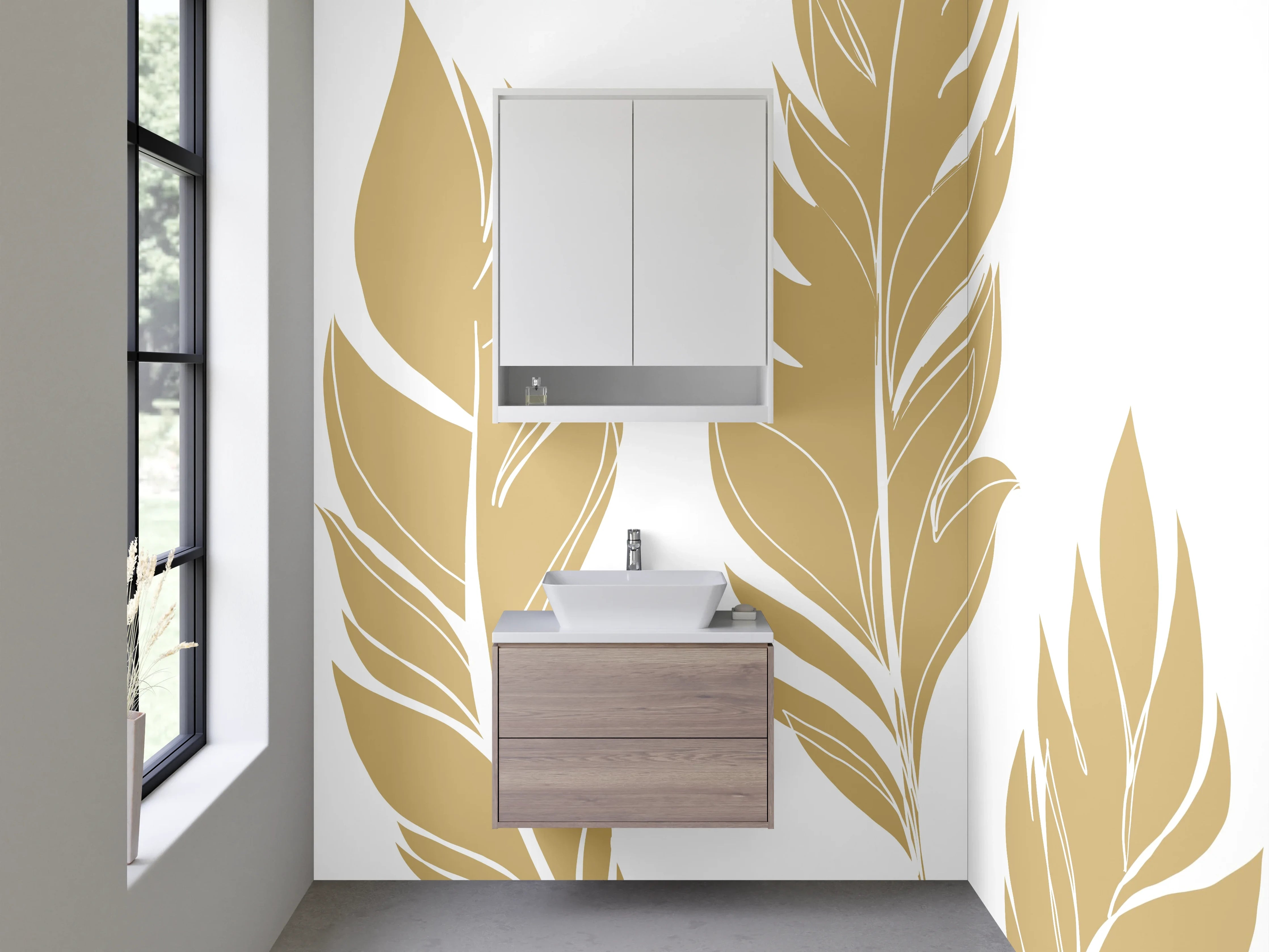 Waschbecken-Rückwand - Goldene Federn Illustration Minimalistisch