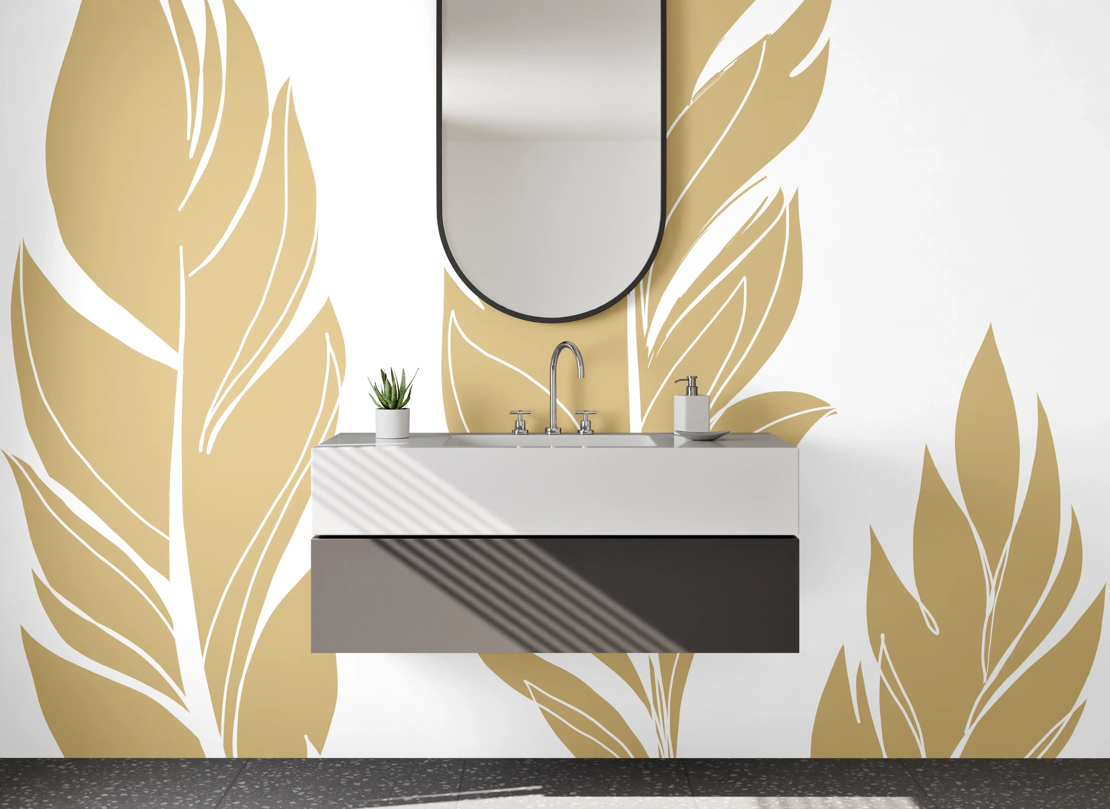 Waschbecken-Rückwand - Goldene Federn Illustration Minimalistisch
