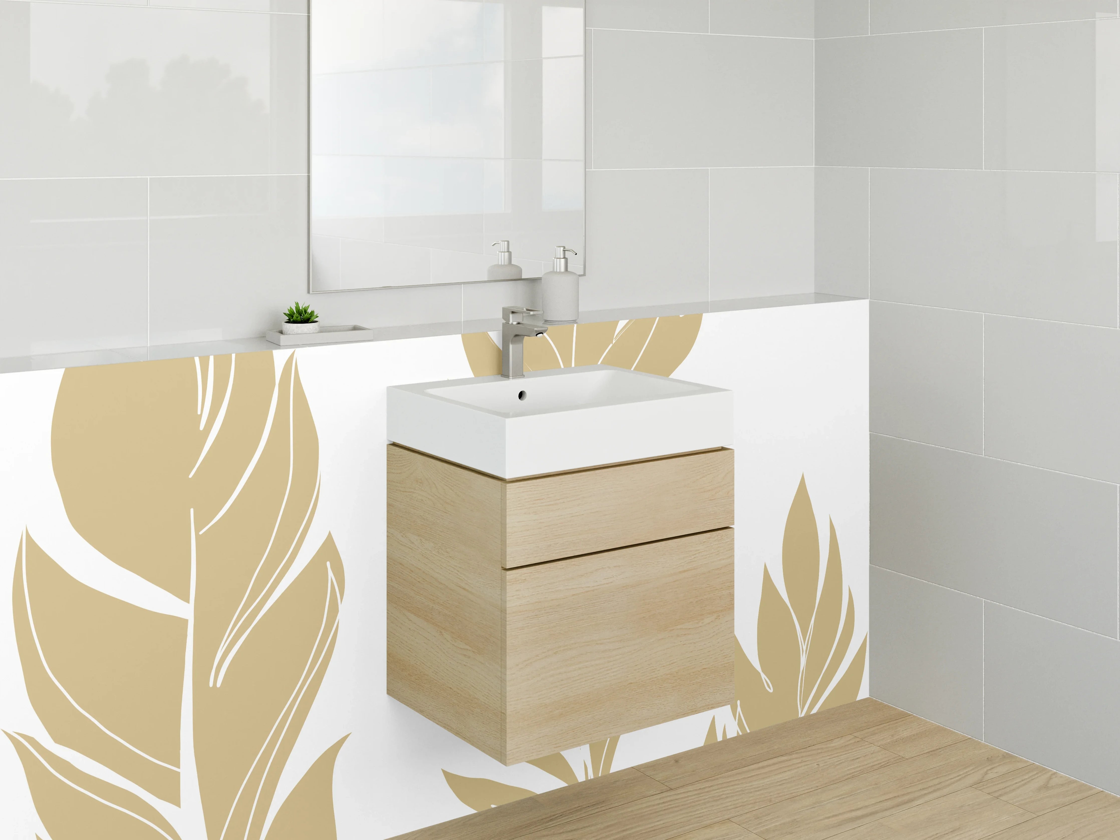 Waschbecken-Rückwand - Goldene Federn Illustration Minimalistisch