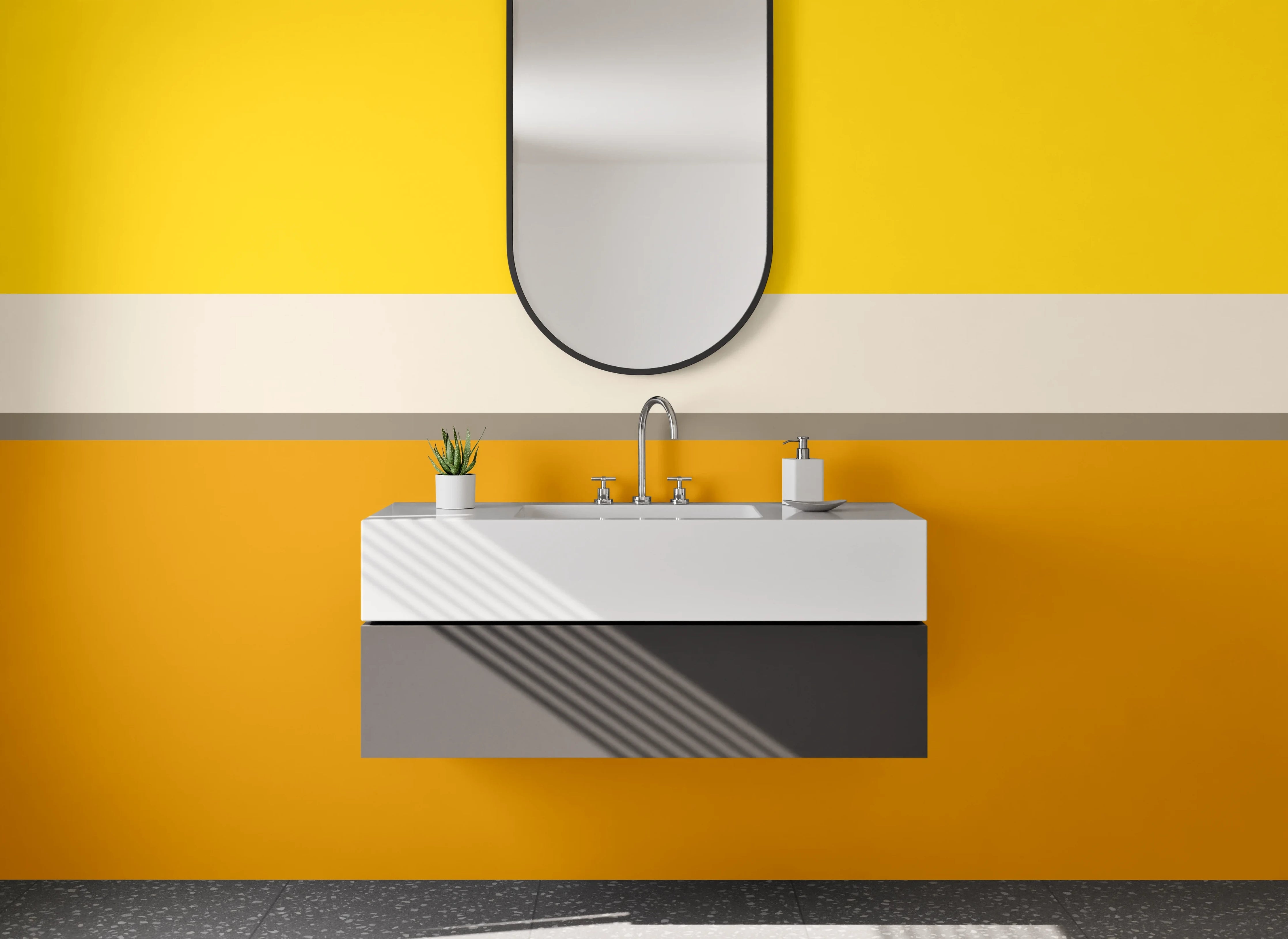 Waschbecken-Rückwand - Goldene Horizontalstreifen mit Grau-Details
