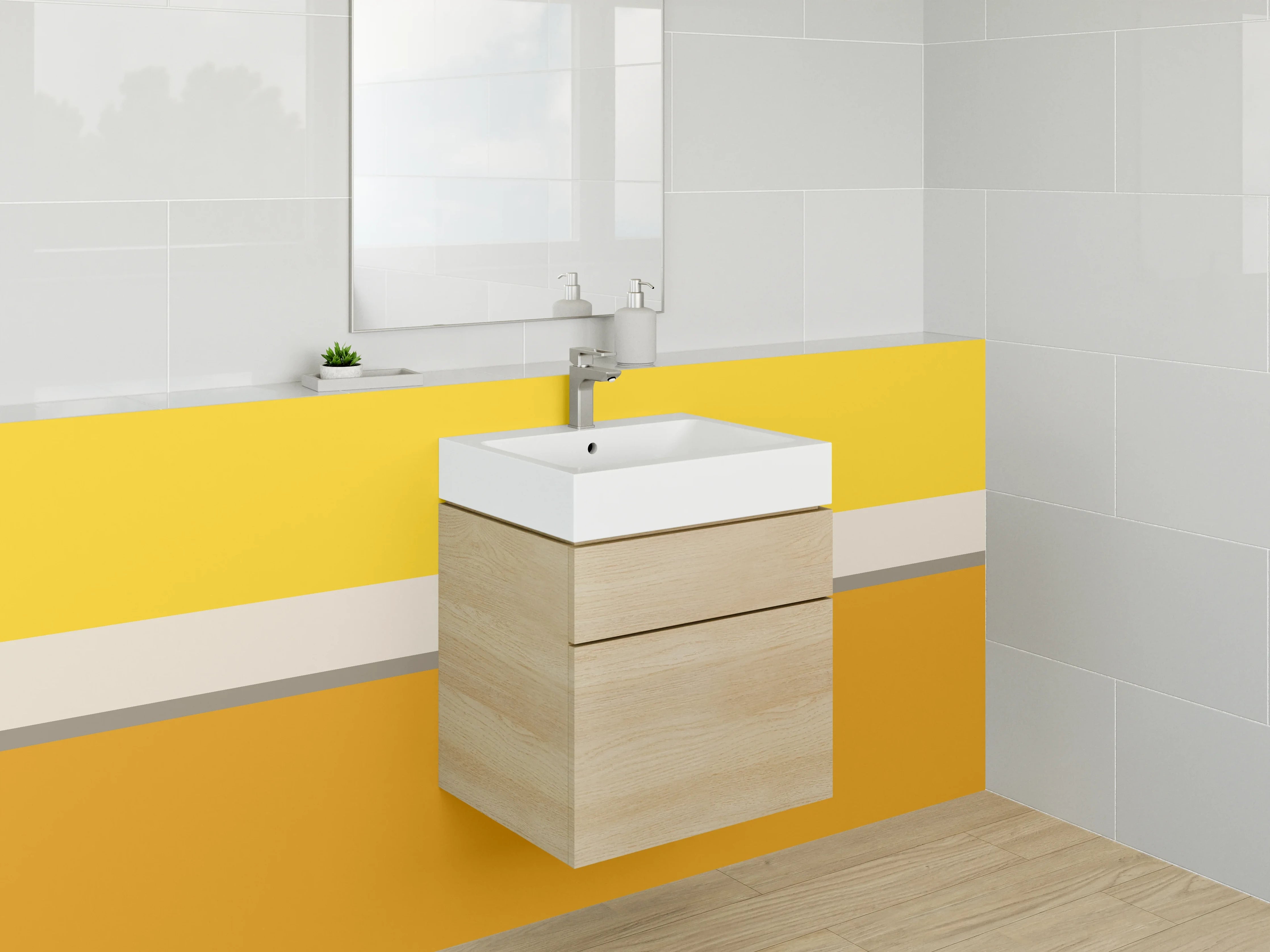Waschbecken-Rückwand - Goldene Horizontalstreifen mit Grau-Details
