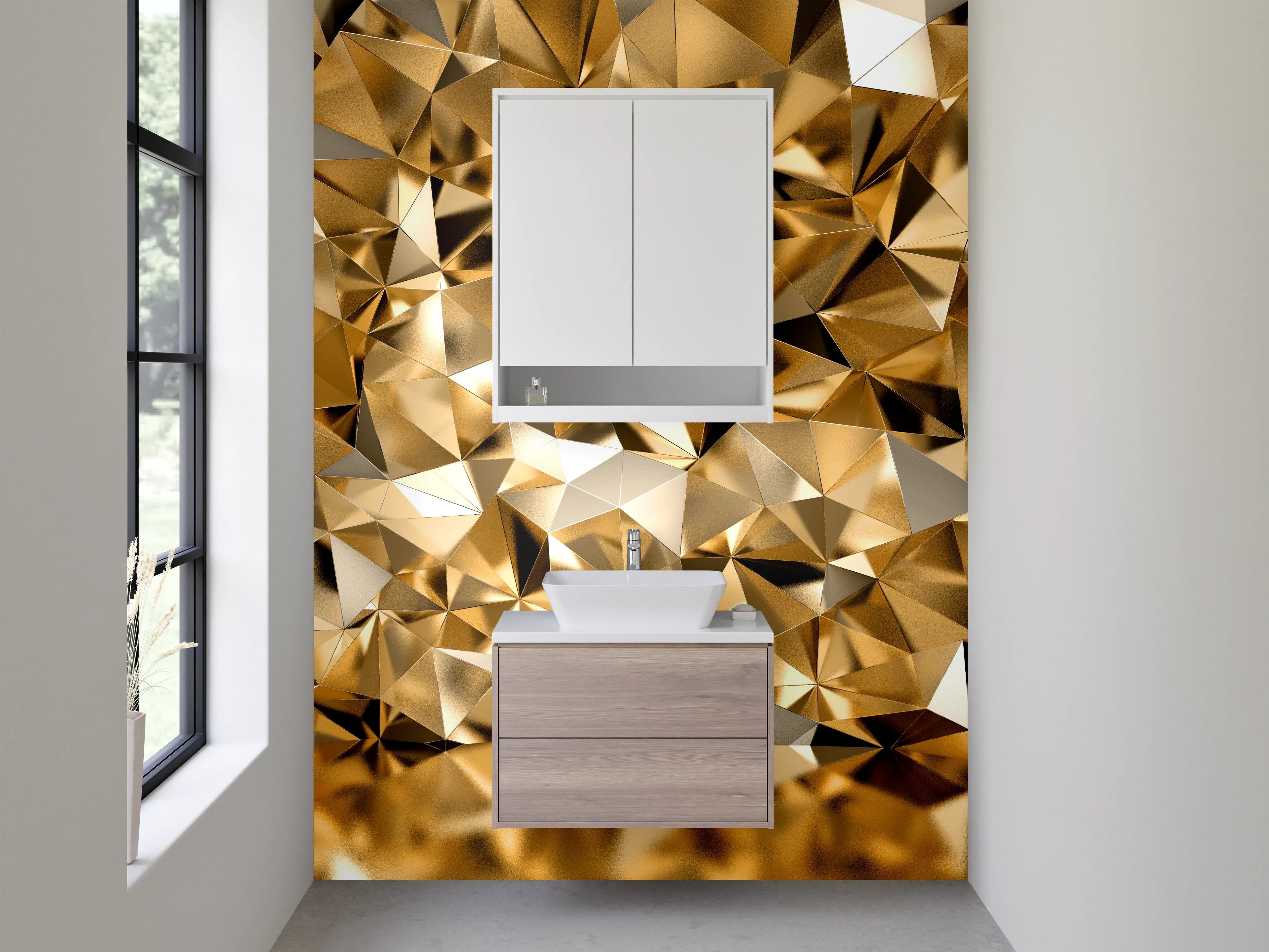 Waschbecken-Rückwand - Goldene Kristall Mosaik Optik