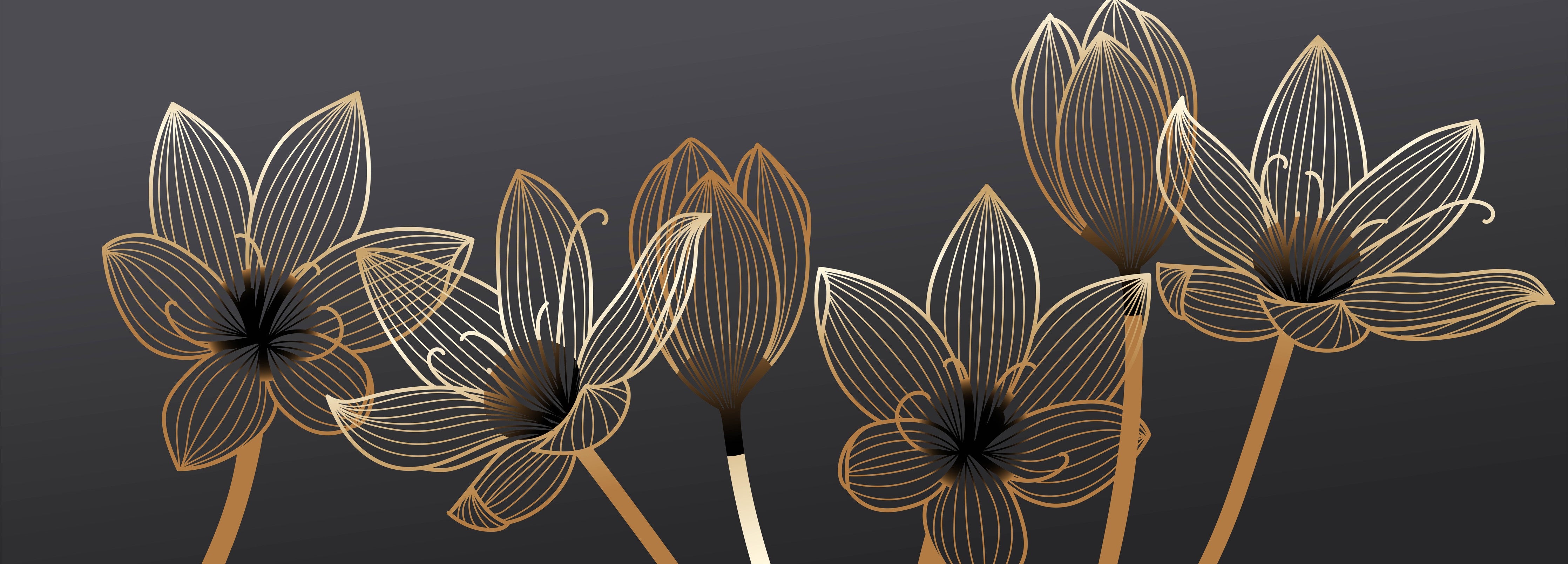 Waschbecken-Rückwand-Goldene Lineart-Lotusblumen auf Dunkelgrau