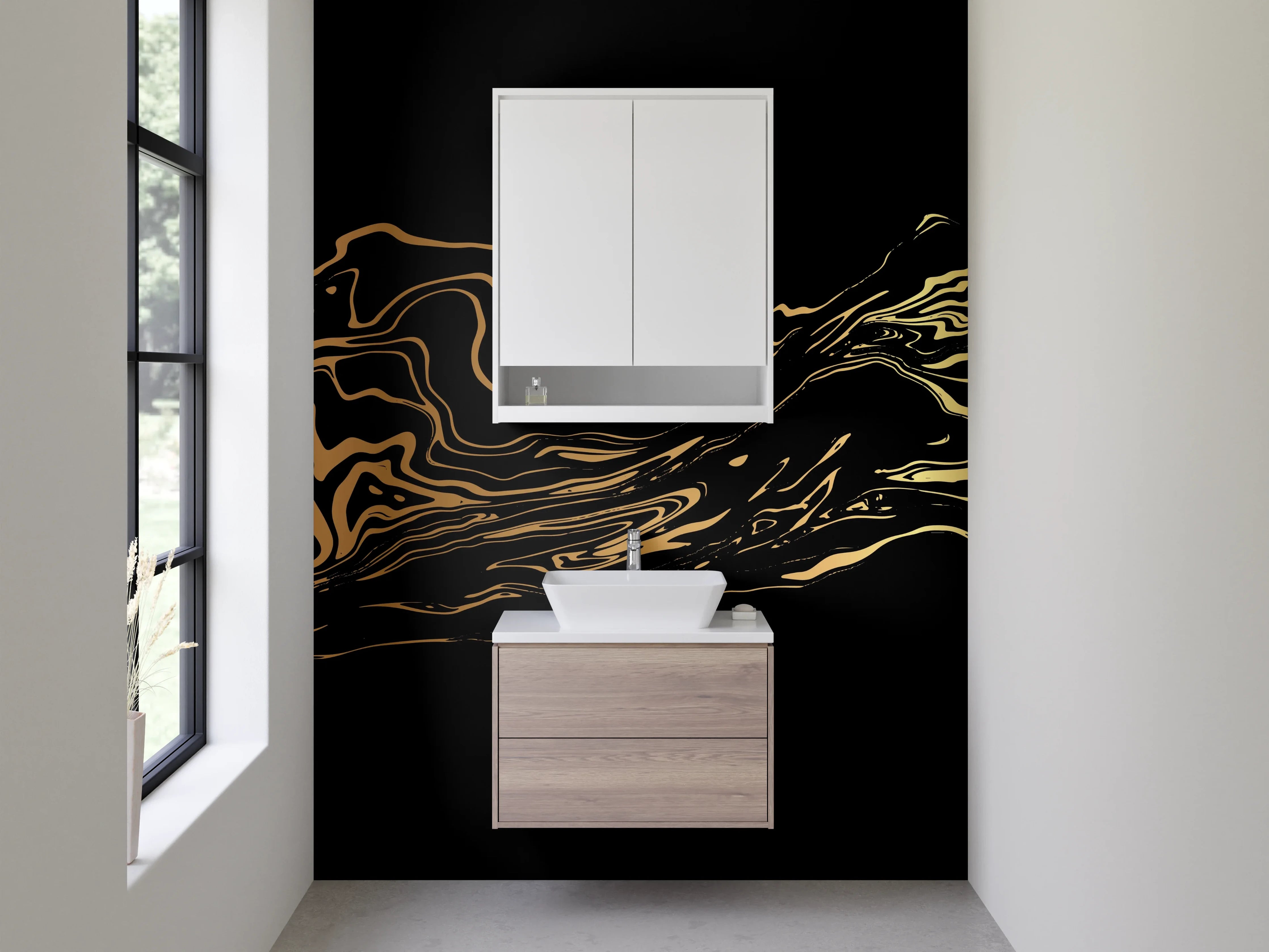 Waschbecken-Rückwand - Goldene Linien und silberne Schatten