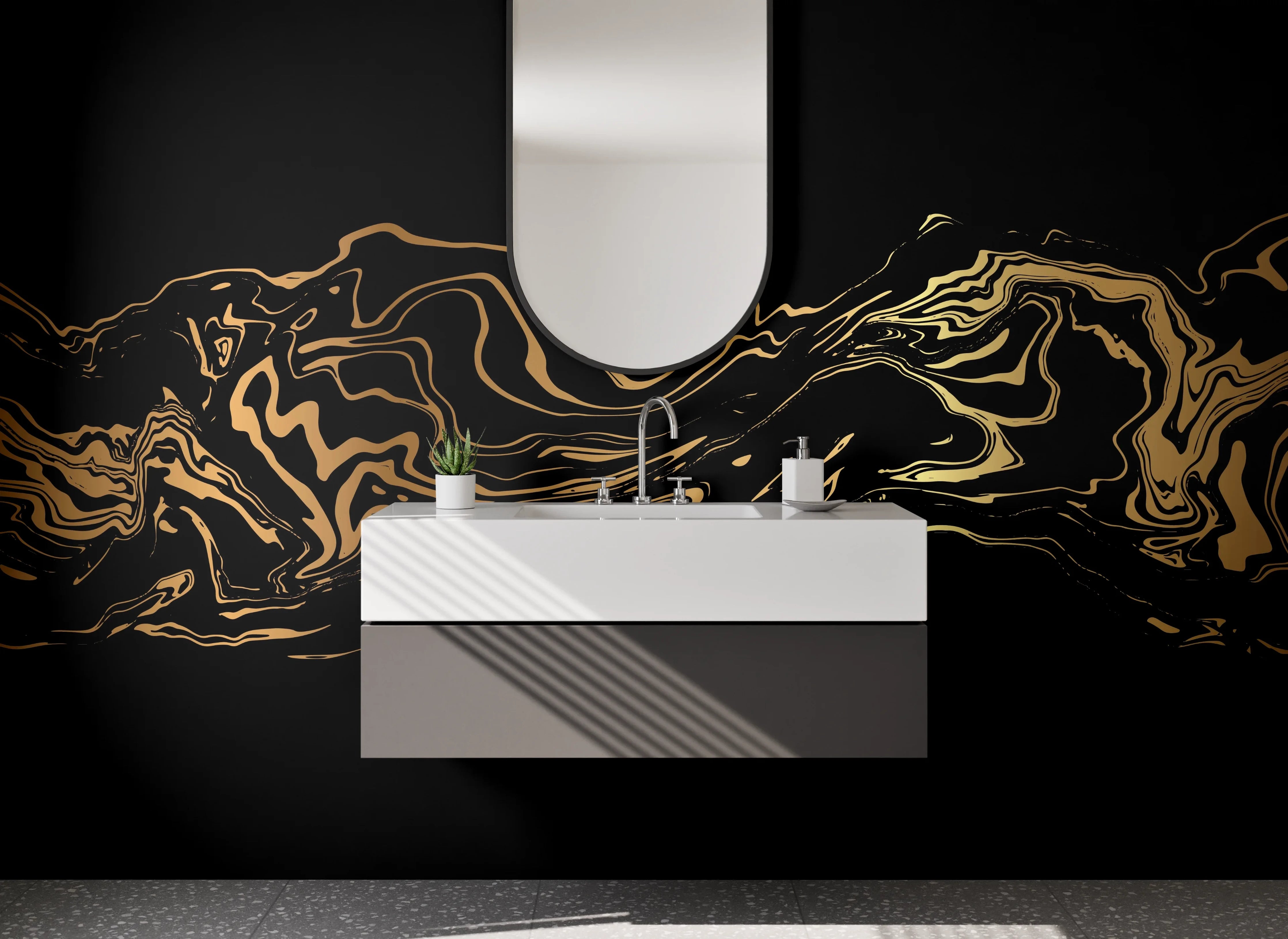 Waschbecken-Rückwand - Goldene Linien und silberne Schatten