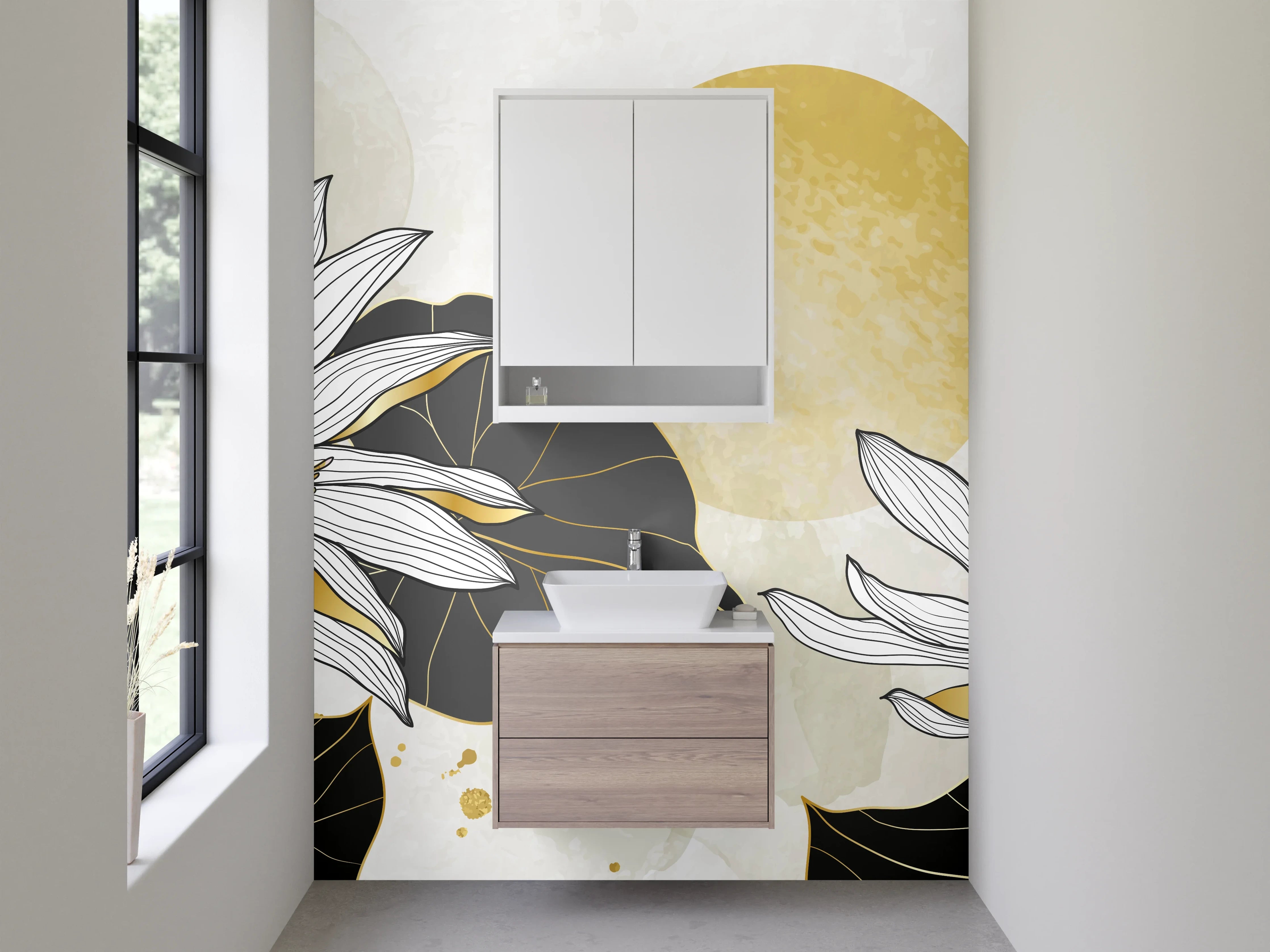 Waschbecken-Rückwand - Goldene Lotus Blumen Illustration Kunst