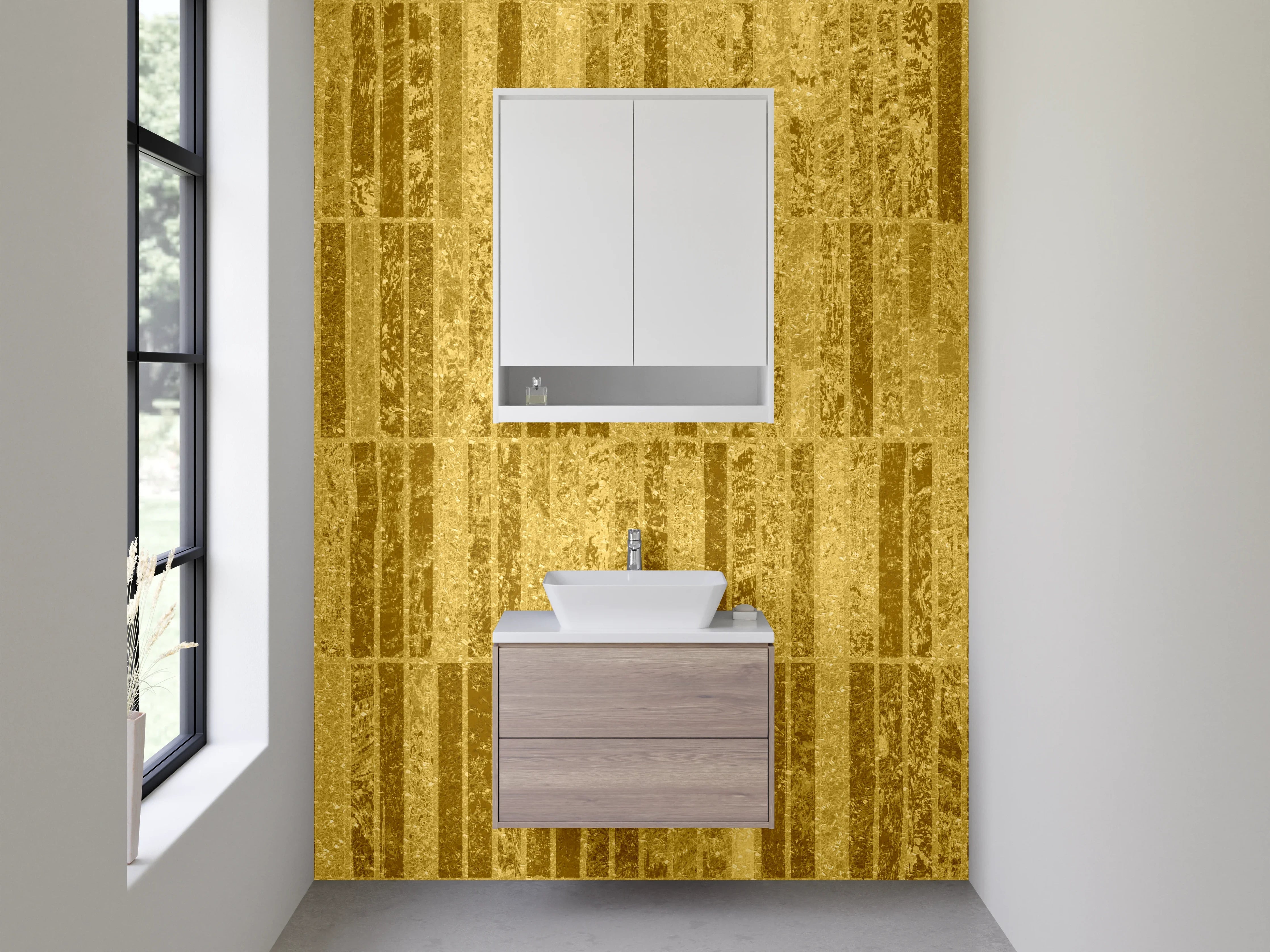 Waschbecken-Rückwand - Goldene Marmorstreifen Muster Fliesenoptik