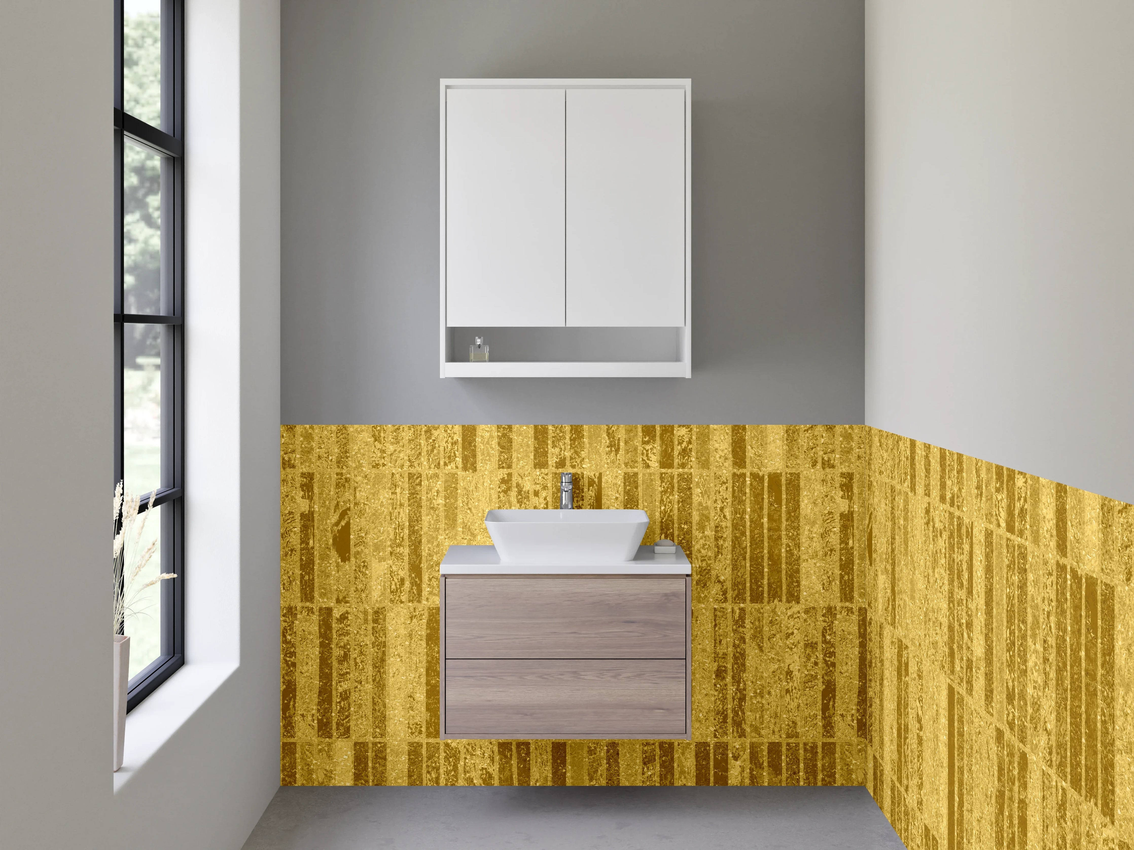 Waschbecken-Rückwand - Goldene Marmorstreifen Muster Fliesenoptik