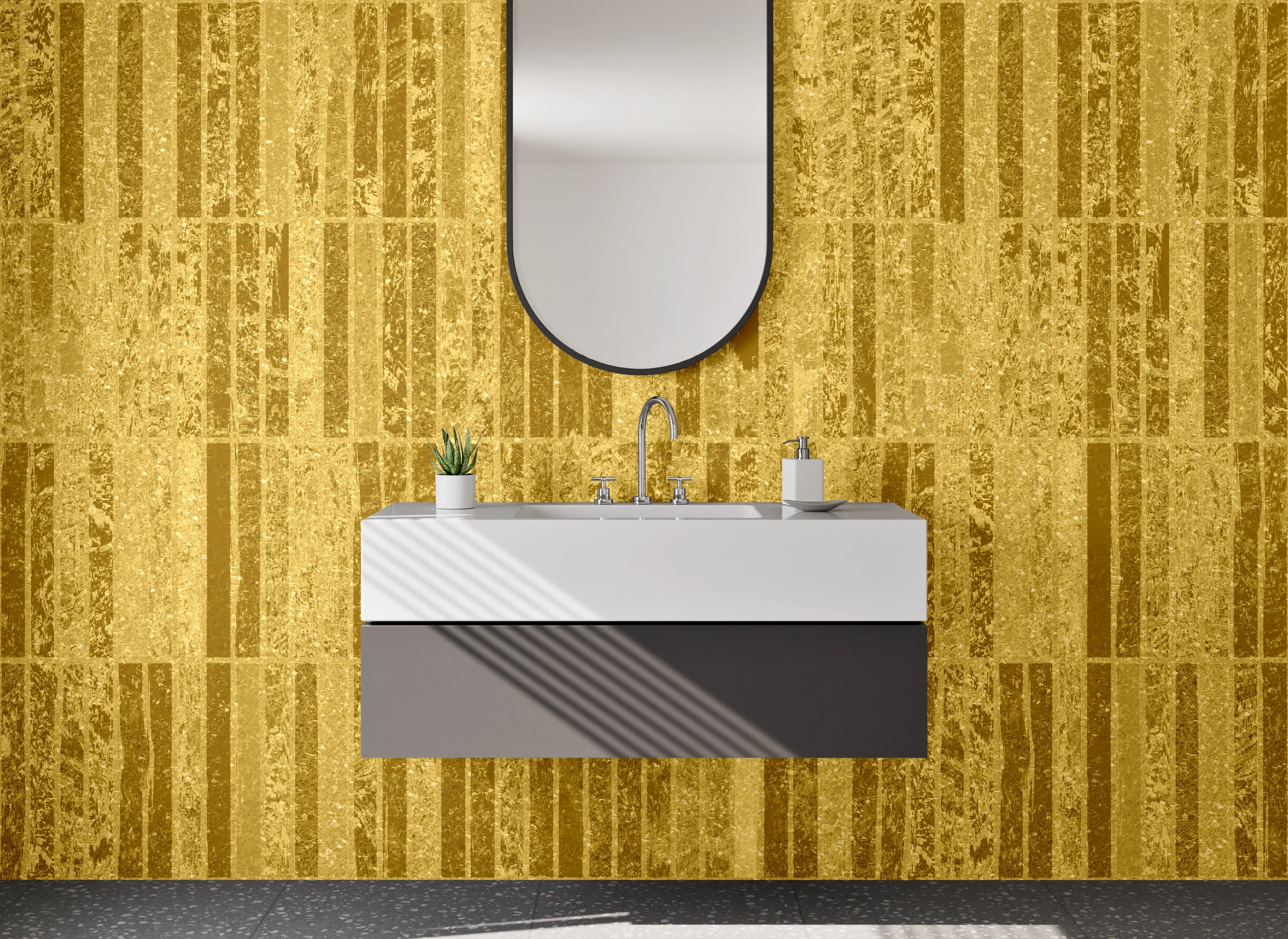 Waschbecken-Rückwand - Goldene Marmorstreifen Muster Fliesenoptik