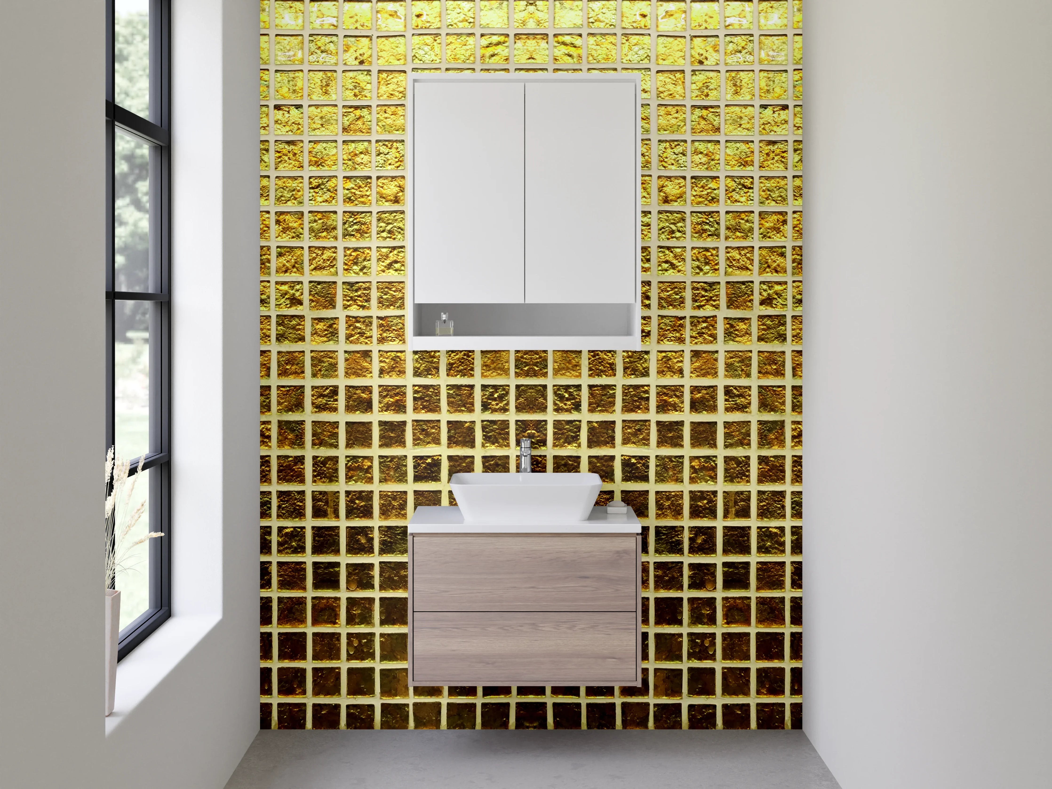 Waschbecken-Rückwand - Goldene Metallgitter-Optik für Rückwände