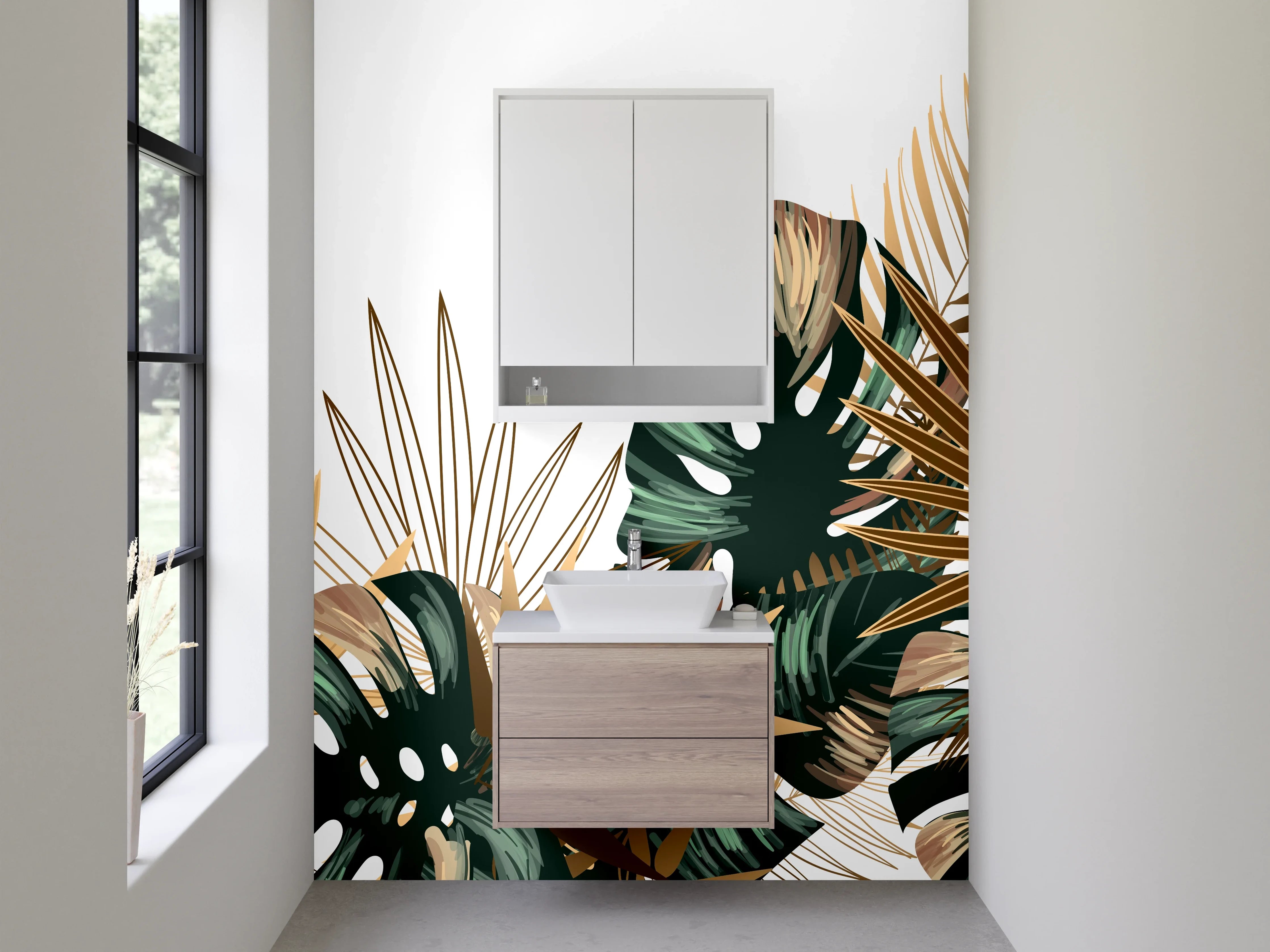 Waschbecken-Rückwand - Goldene Monstera Palme Botanical Muster