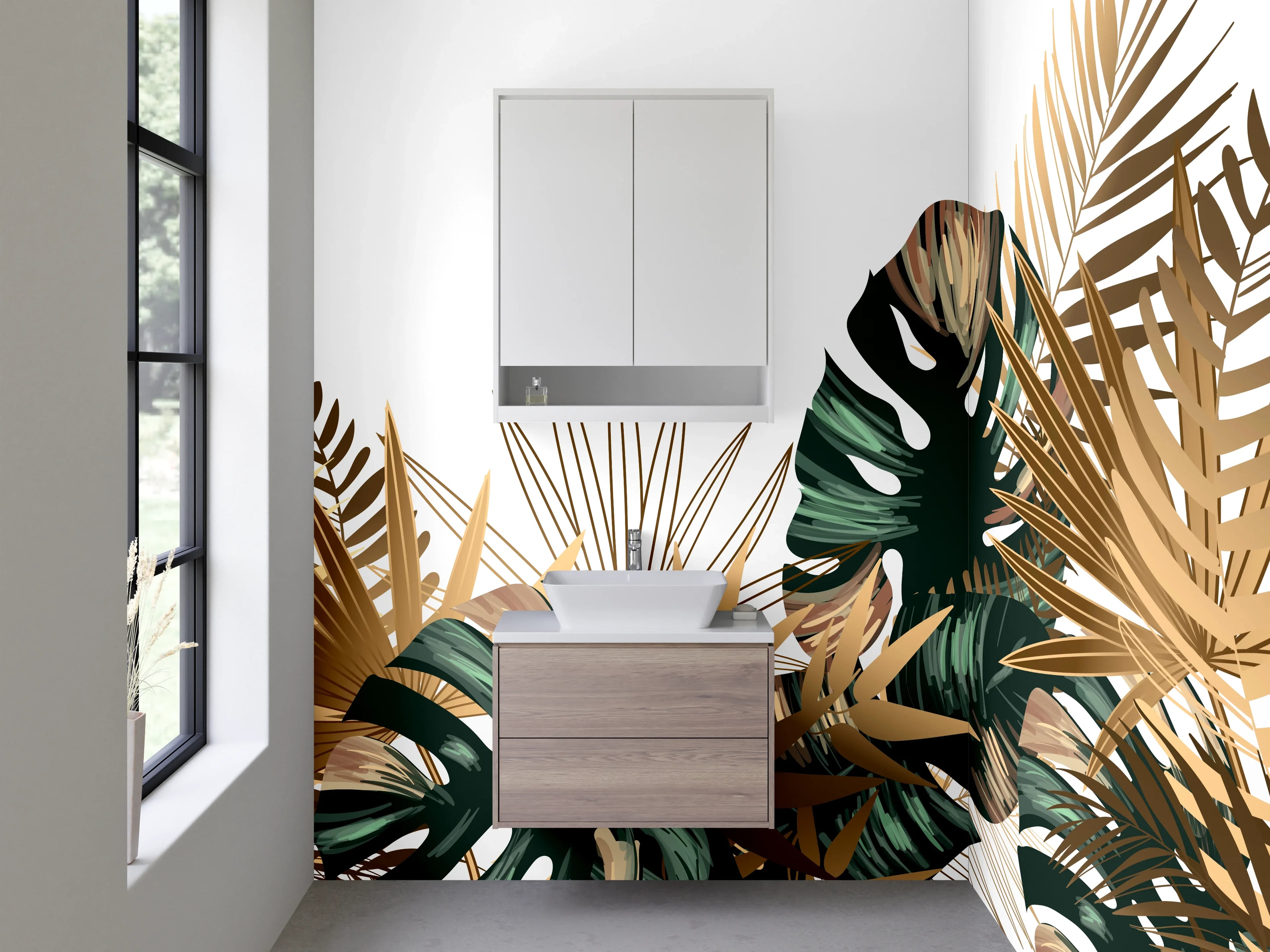 Waschbecken-Rückwand - Goldene Monstera Palme Botanical Muster