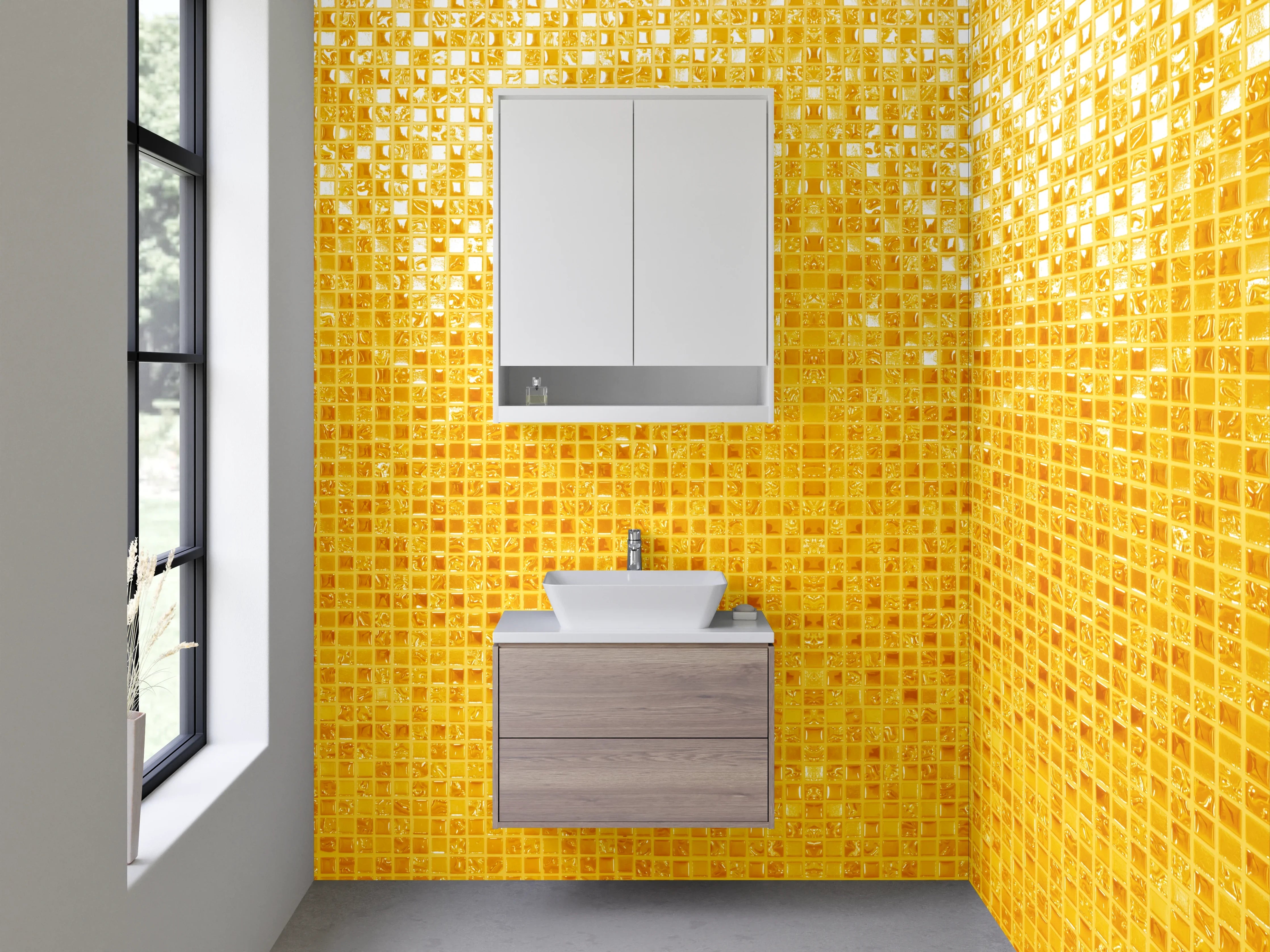 Waschbecken-Rückwand - Goldene Mosaik Struktur Tapete