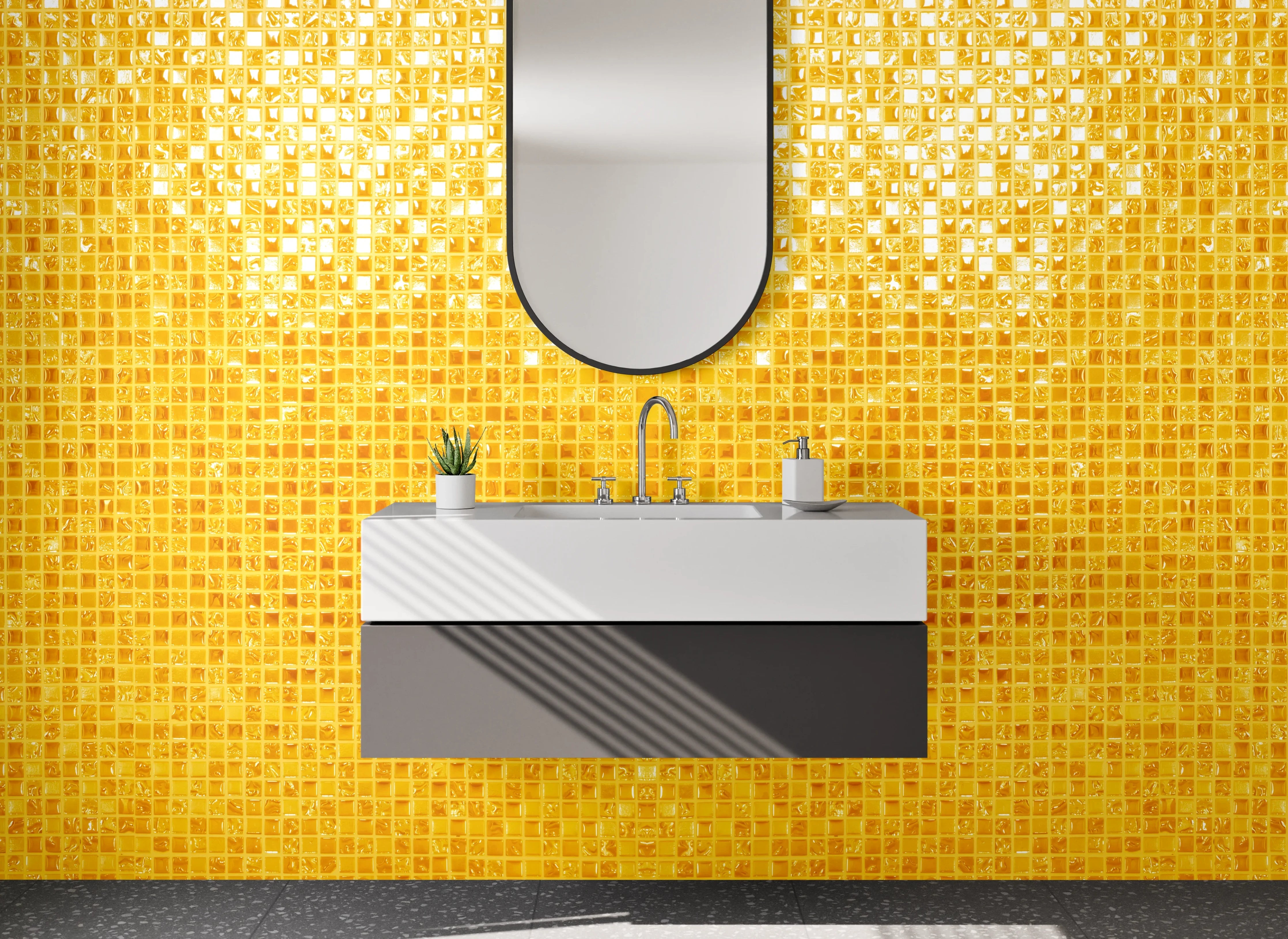 Waschbecken-Rückwand - Goldene Mosaik Struktur Tapete