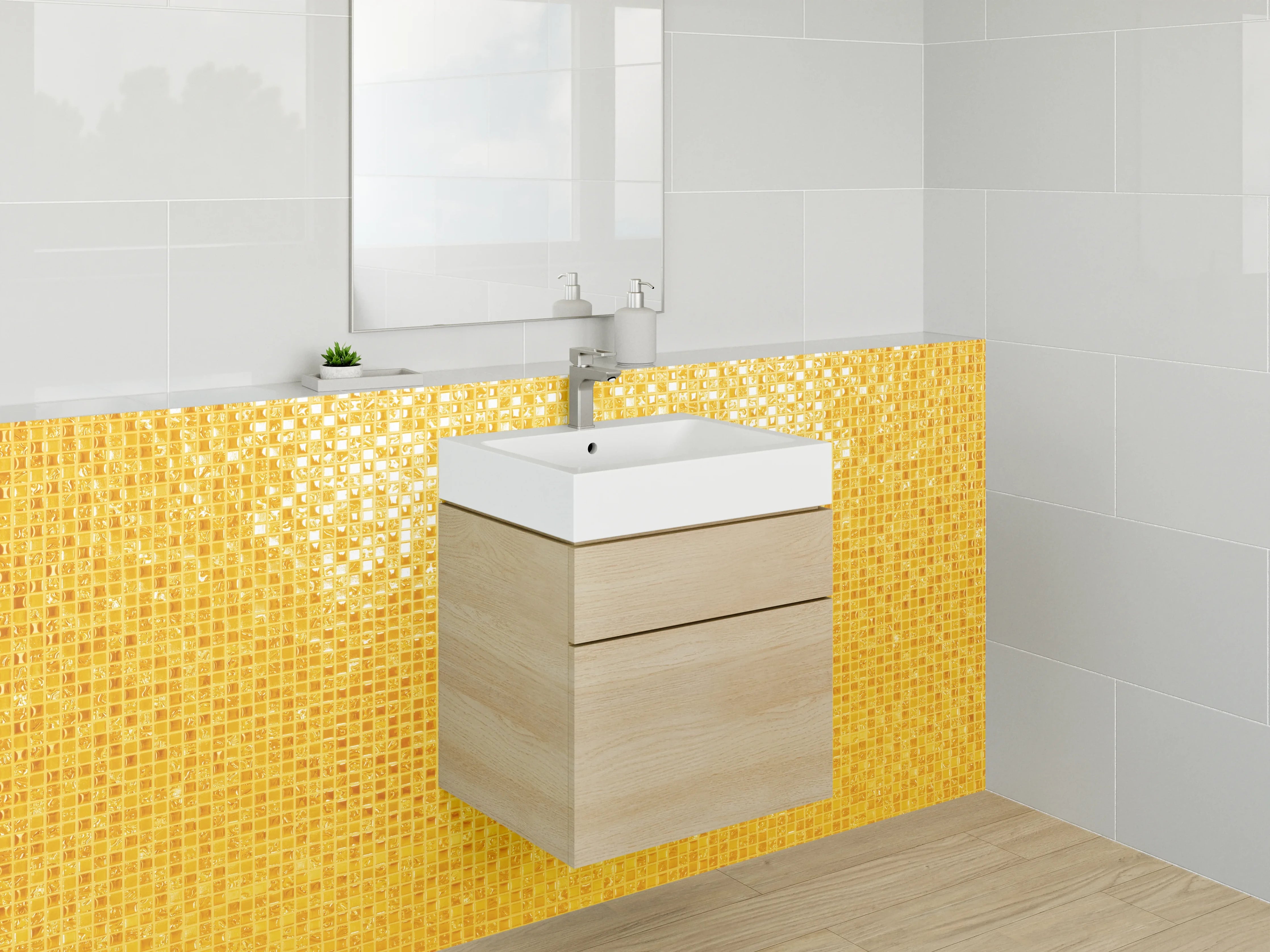 Waschbecken-Rückwand - Goldene Mosaik Struktur Tapete