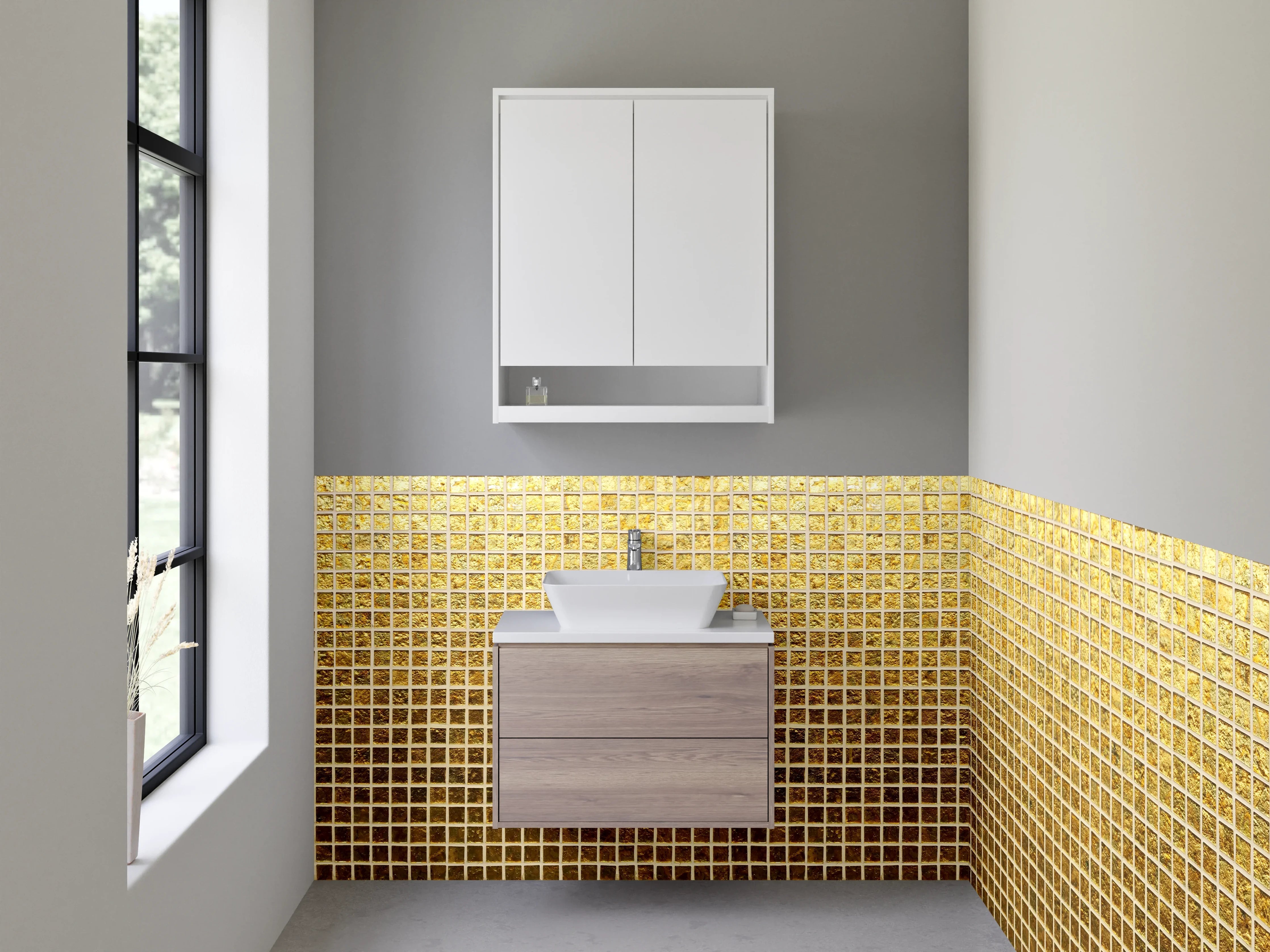 Waschbecken-Rückwand - Goldene Mosaikfliesen Glanz