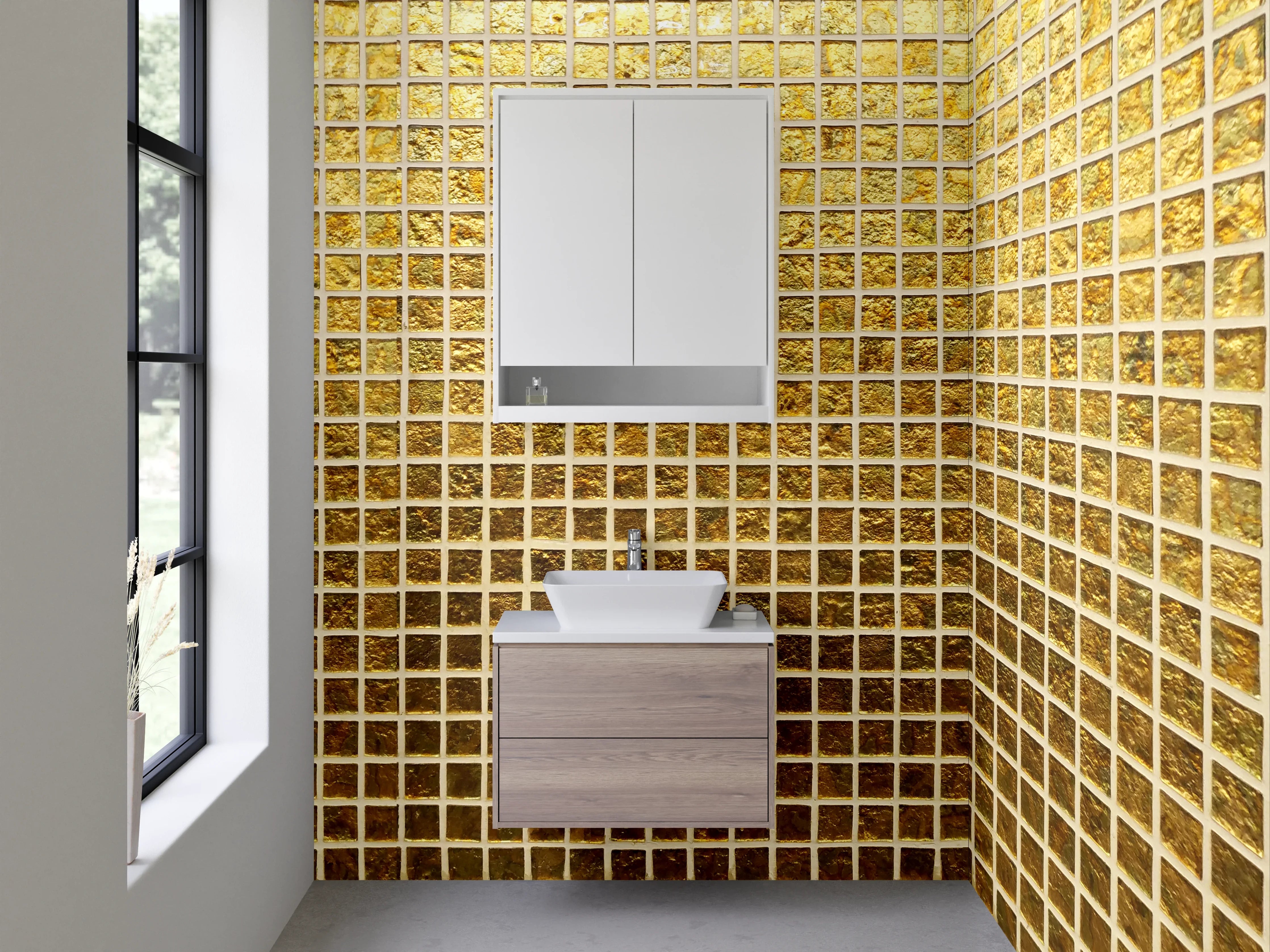 Waschbecken-Rückwand - Goldene Mosaikfliesen Glanz