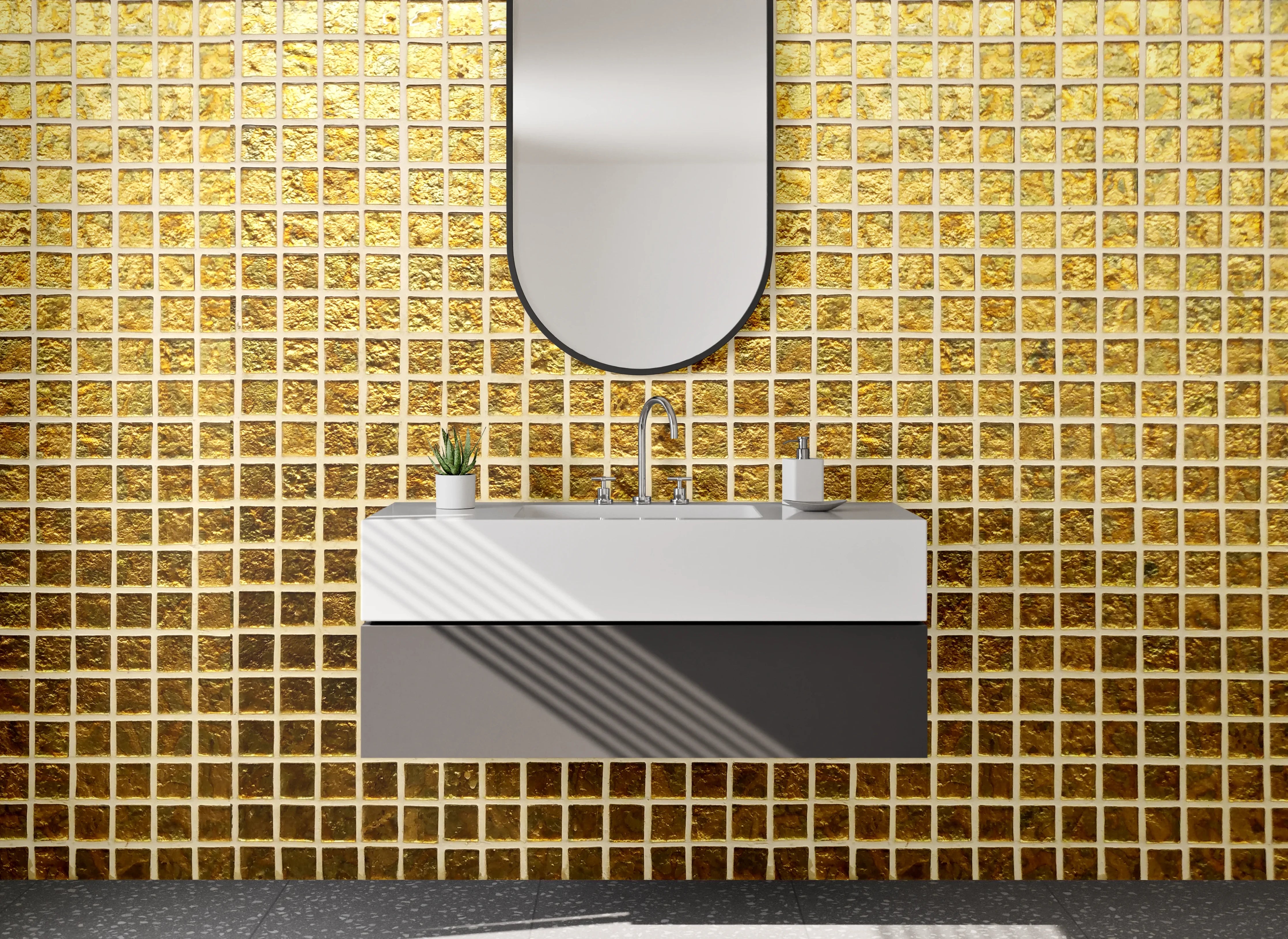 Waschbecken-Rückwand - Goldene Mosaikfliesen Glanz