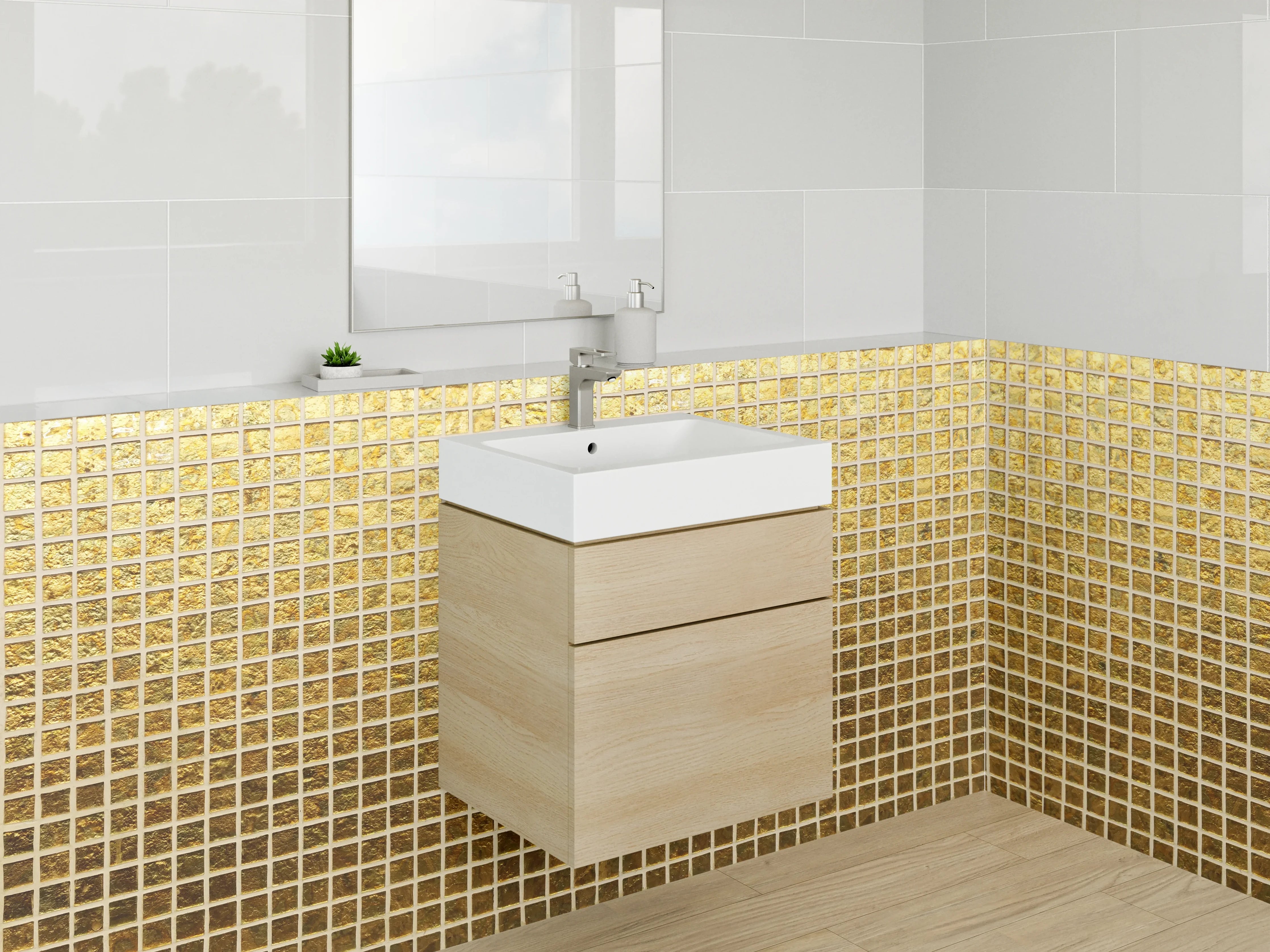 Waschbecken-Rückwand - Goldene Mosaikfliesen Glanz