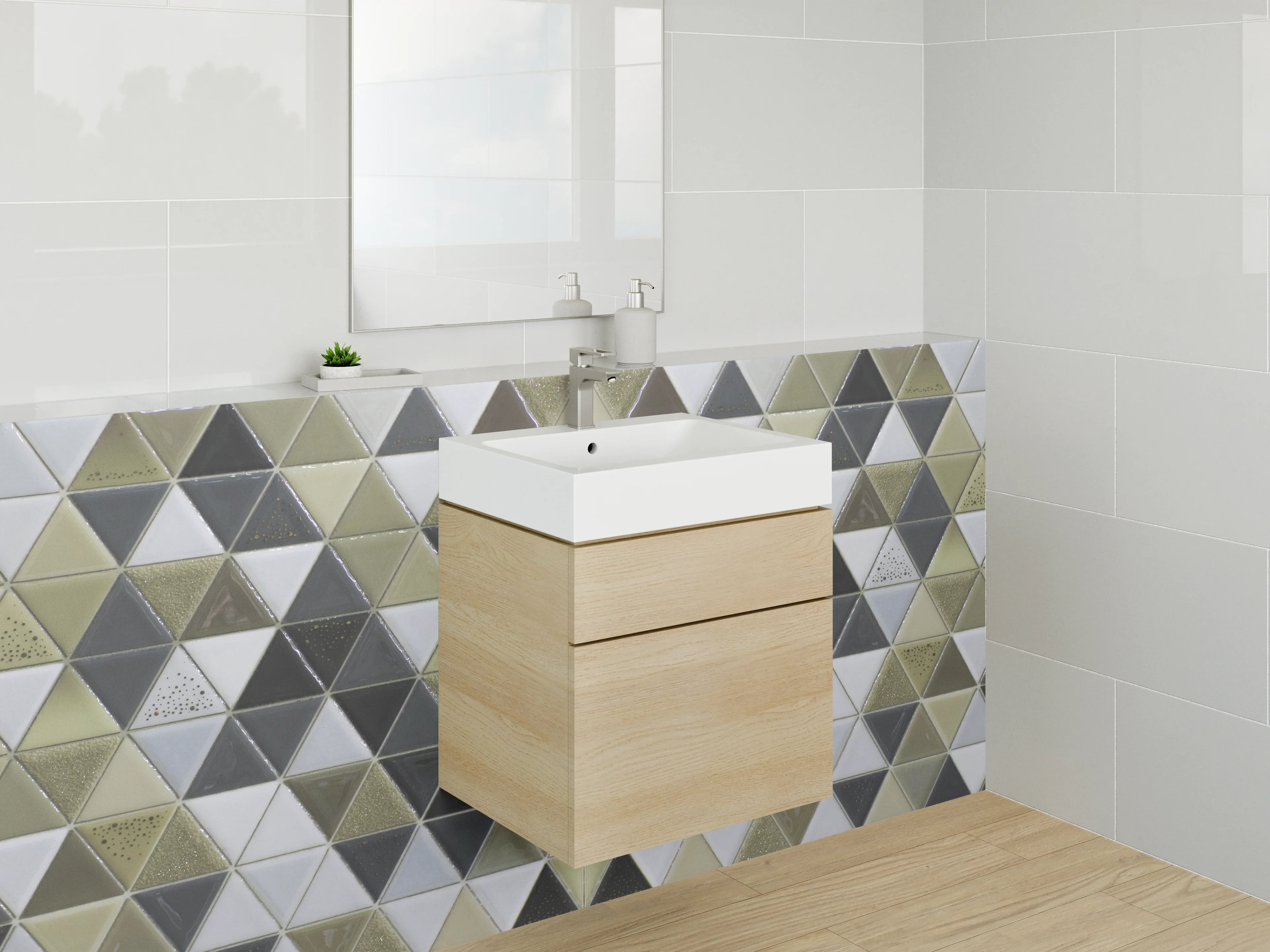 Waschbecken-Rückwand - Goldene Mosaikfliesen im Art déco Stil