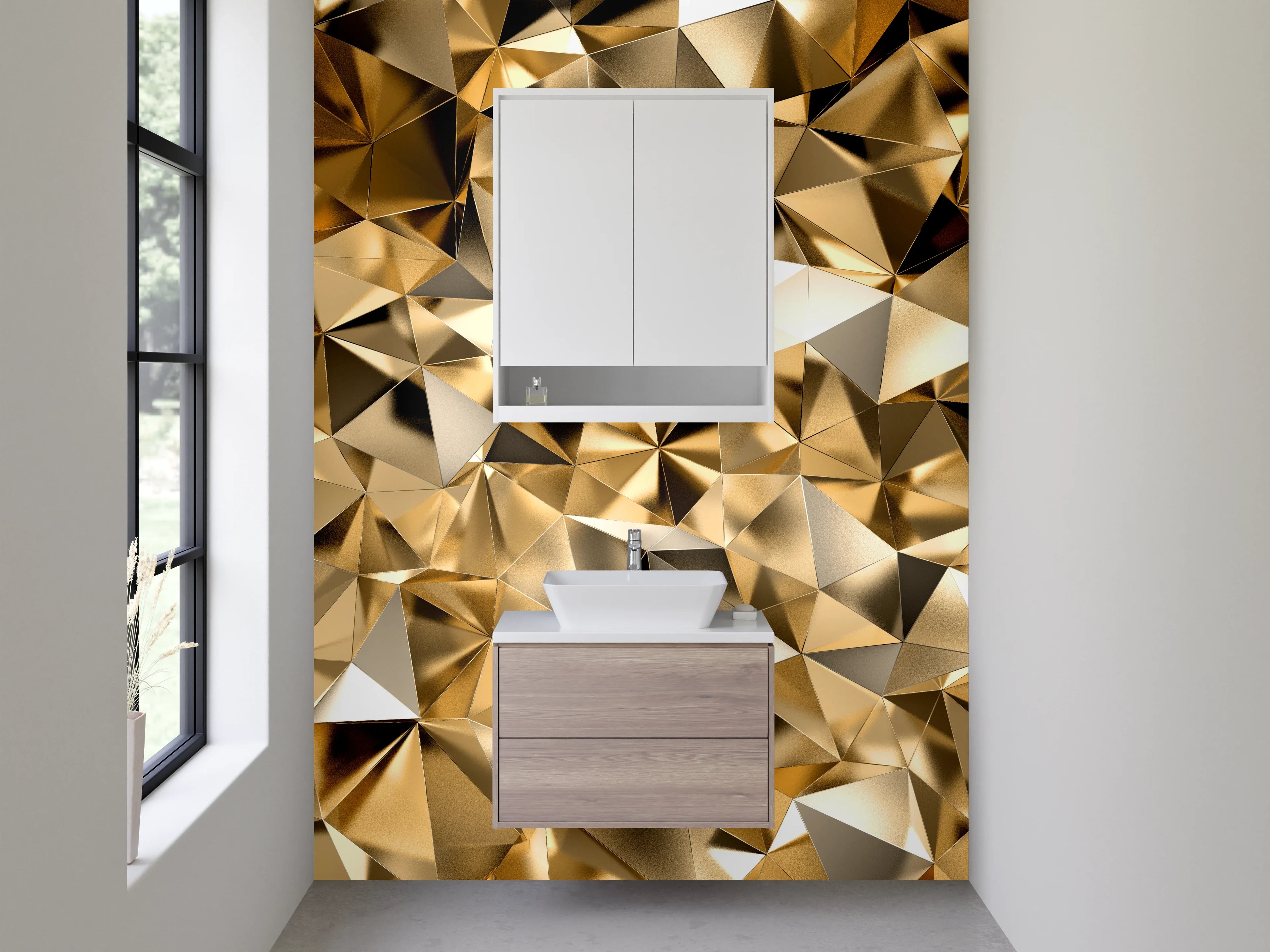Waschbecken-Rückwand - Goldene Polygon-Abstraktion Luxus Design