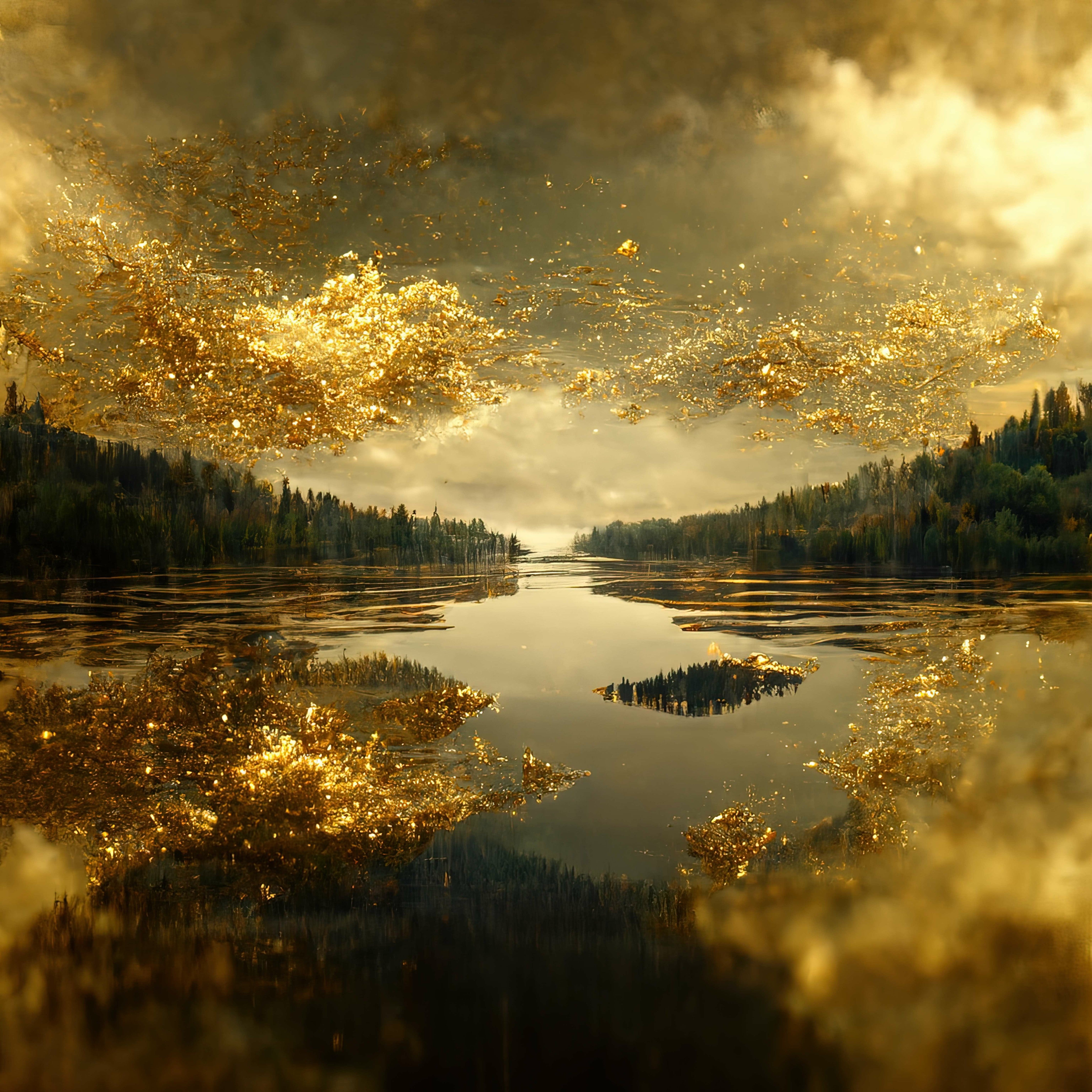 Waschbecken-Rückwand-Goldene Spiegelung Natur See Landschaft