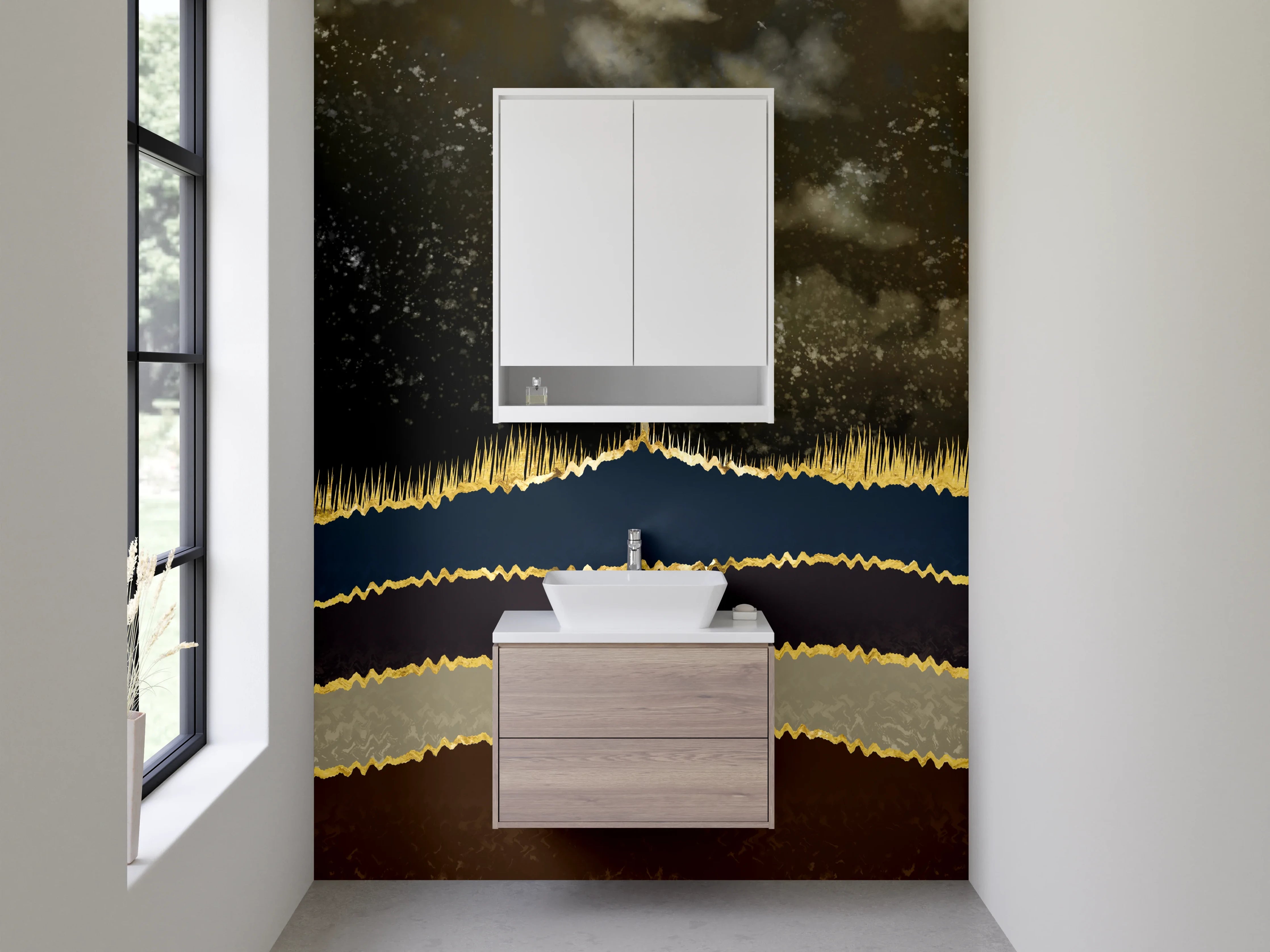 Waschbecken-Rückwand - Goldene Waldlandschaft mit Hirschen