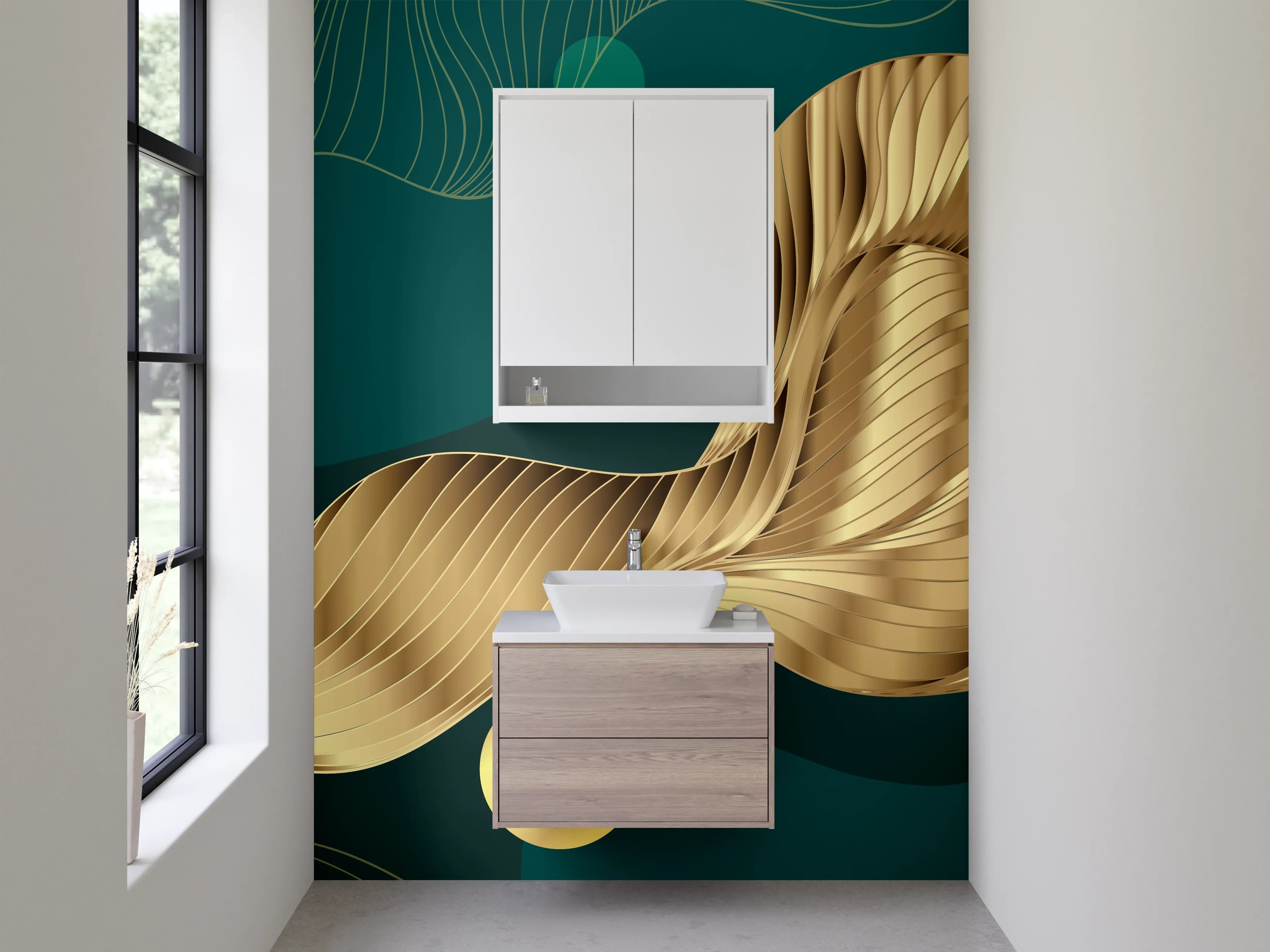 Waschbecken-Rückwand - Goldene abstrakte Eleganz Wellen