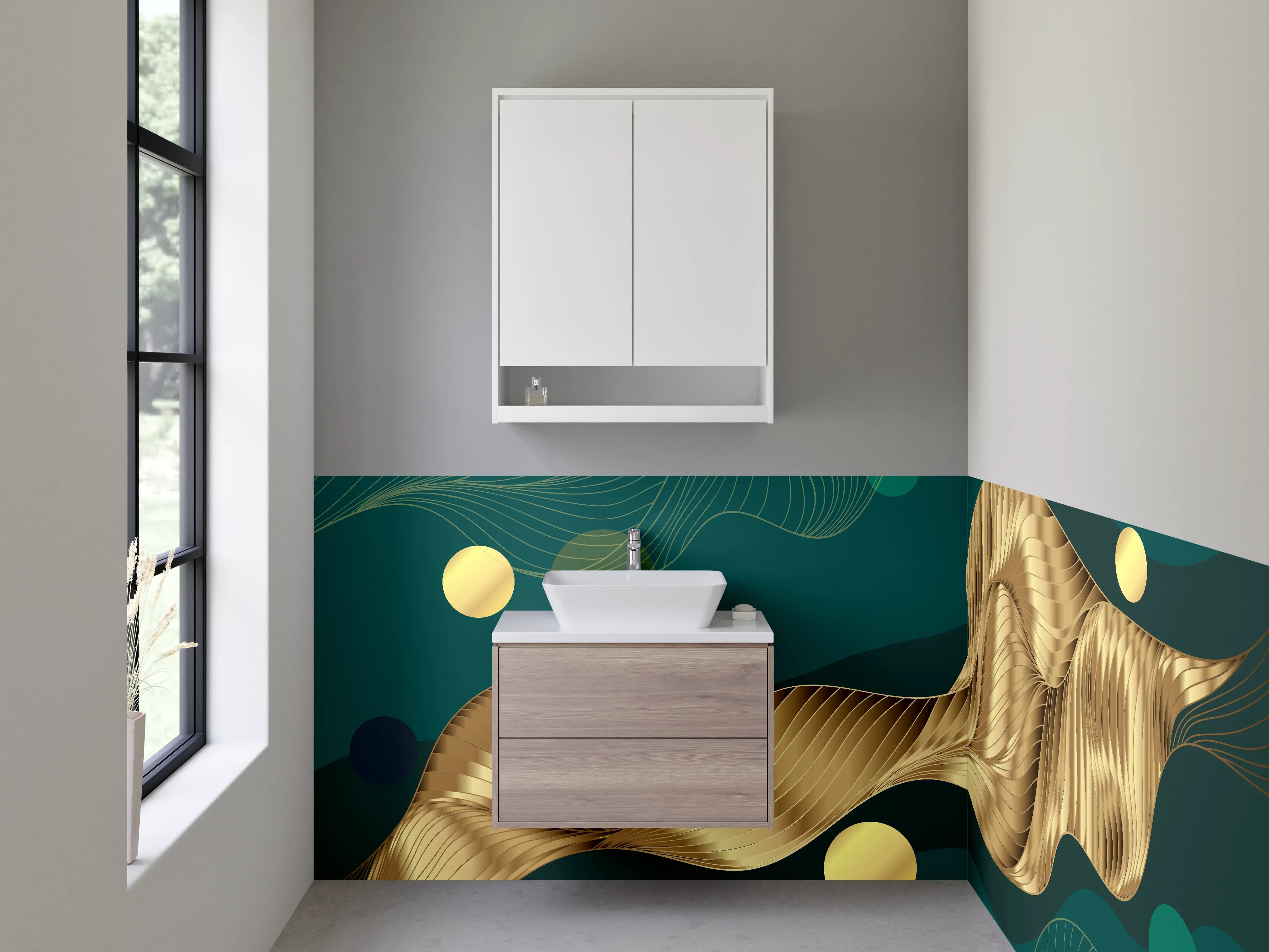 Waschbecken-Rückwand - Goldene abstrakte Eleganz Wellen