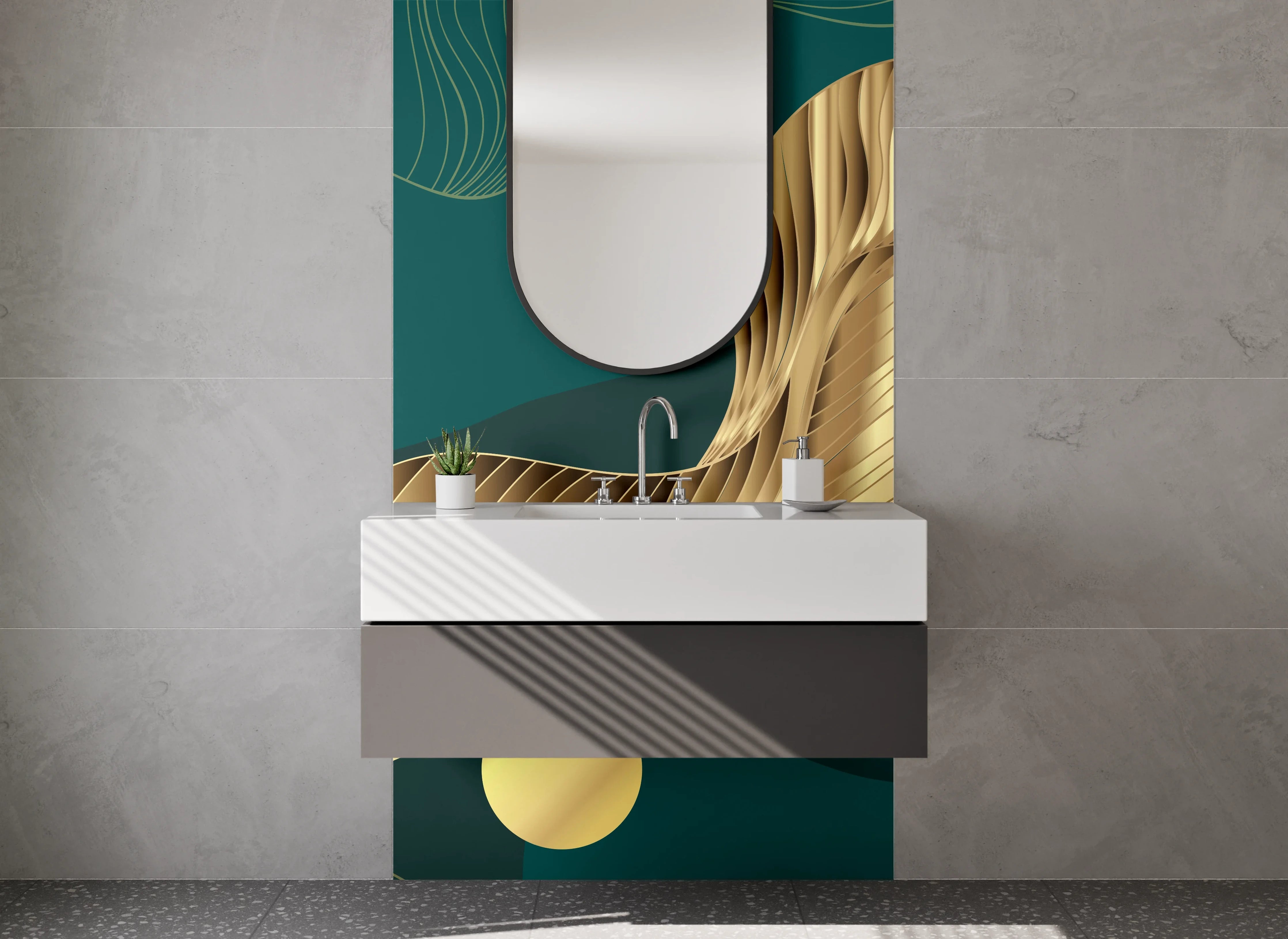 Waschbecken-Rückwand - Goldene abstrakte Eleganz Wellen