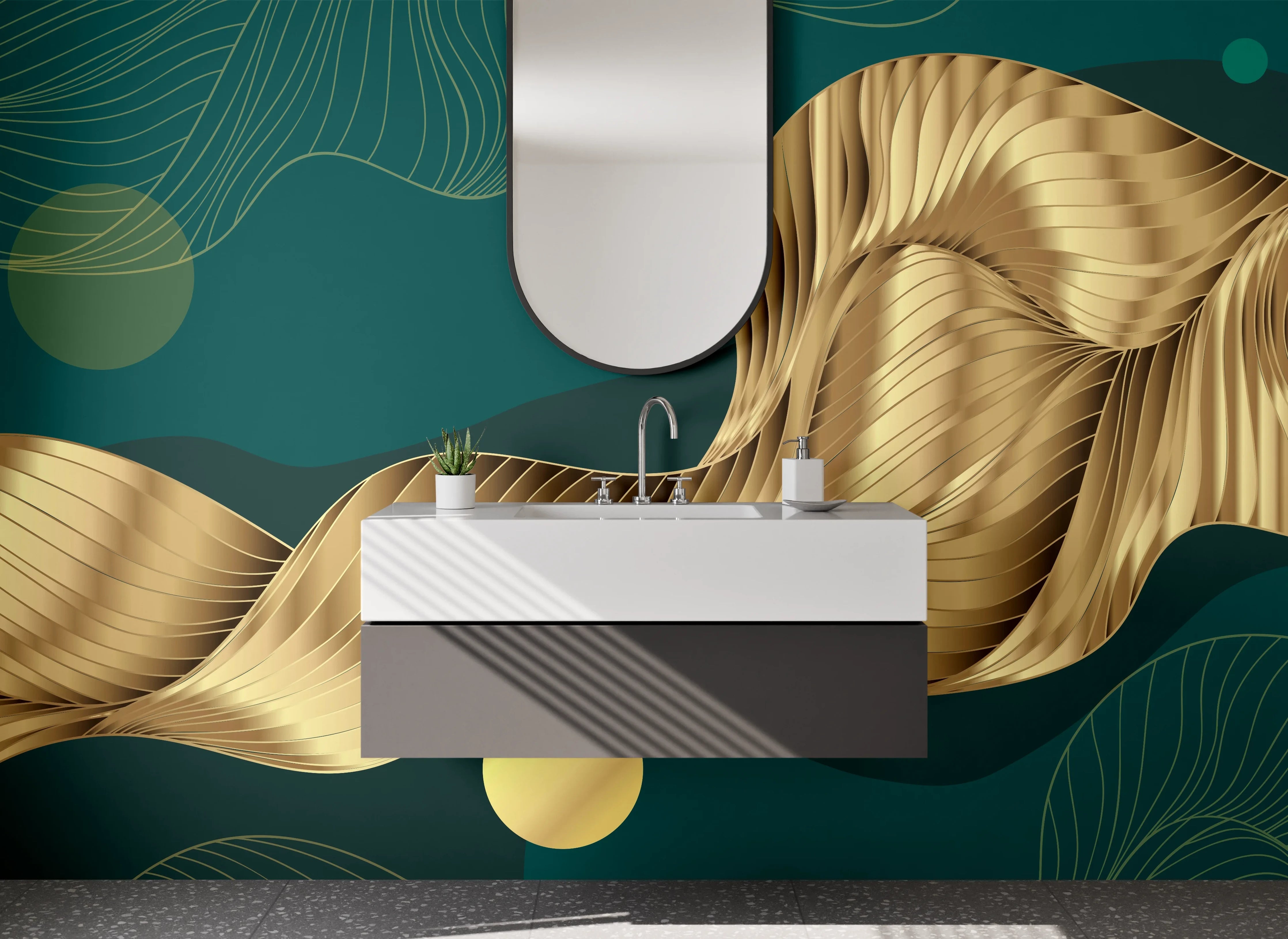 Waschbecken-Rückwand - Goldene abstrakte Eleganz Wellen